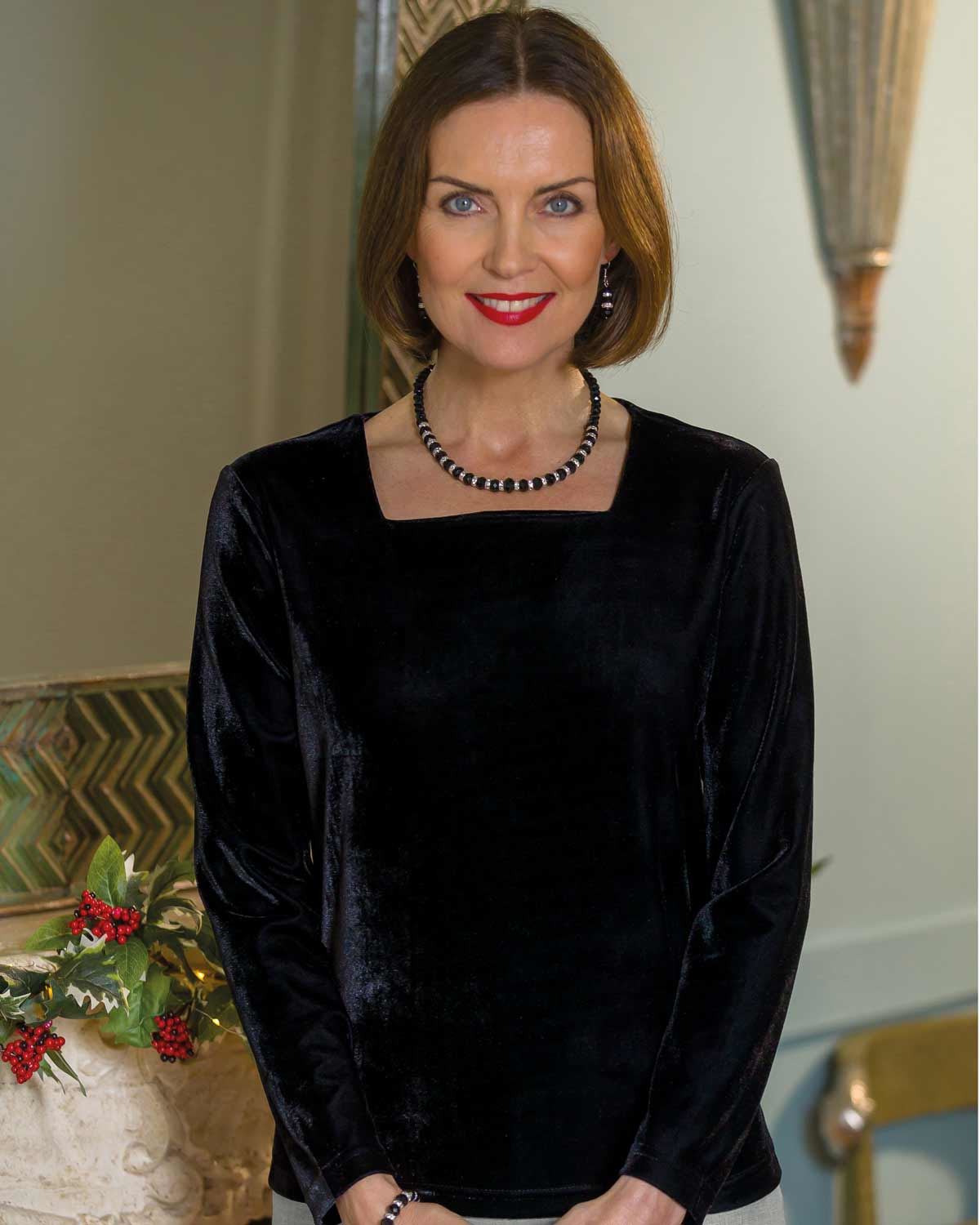 Giselle Mock Velvet Top - Black - Country Collection