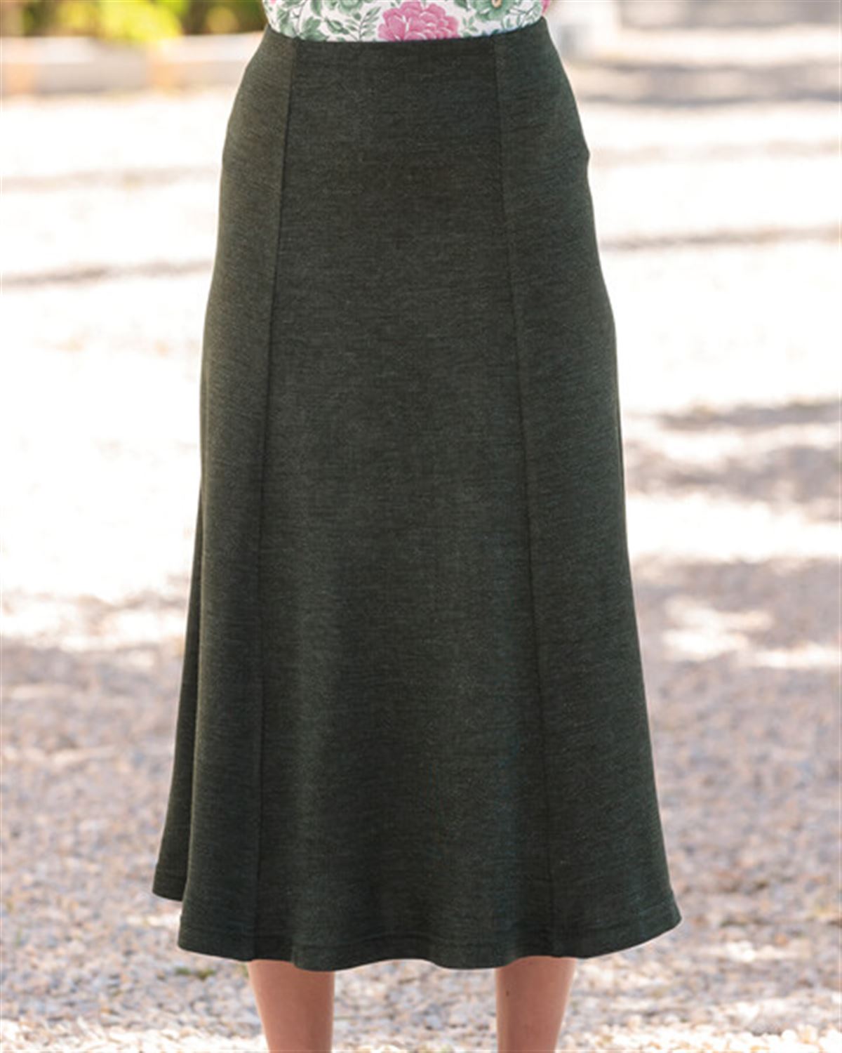 Wool Blend Pull on Moss Green Skirt - Moss - Country Collection