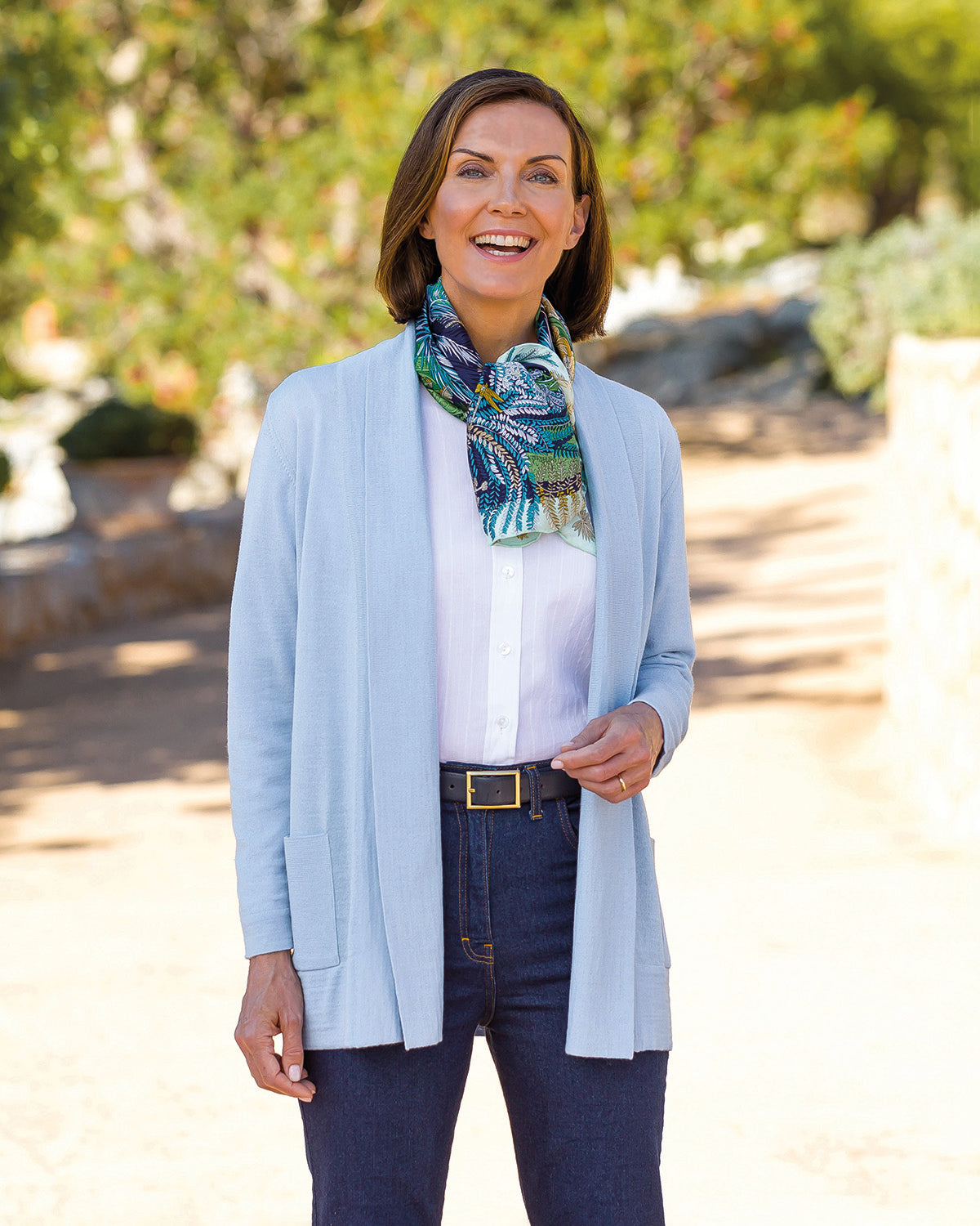 Ladies’ Celine Merino Wool Blend Cardigan – Powder Blue