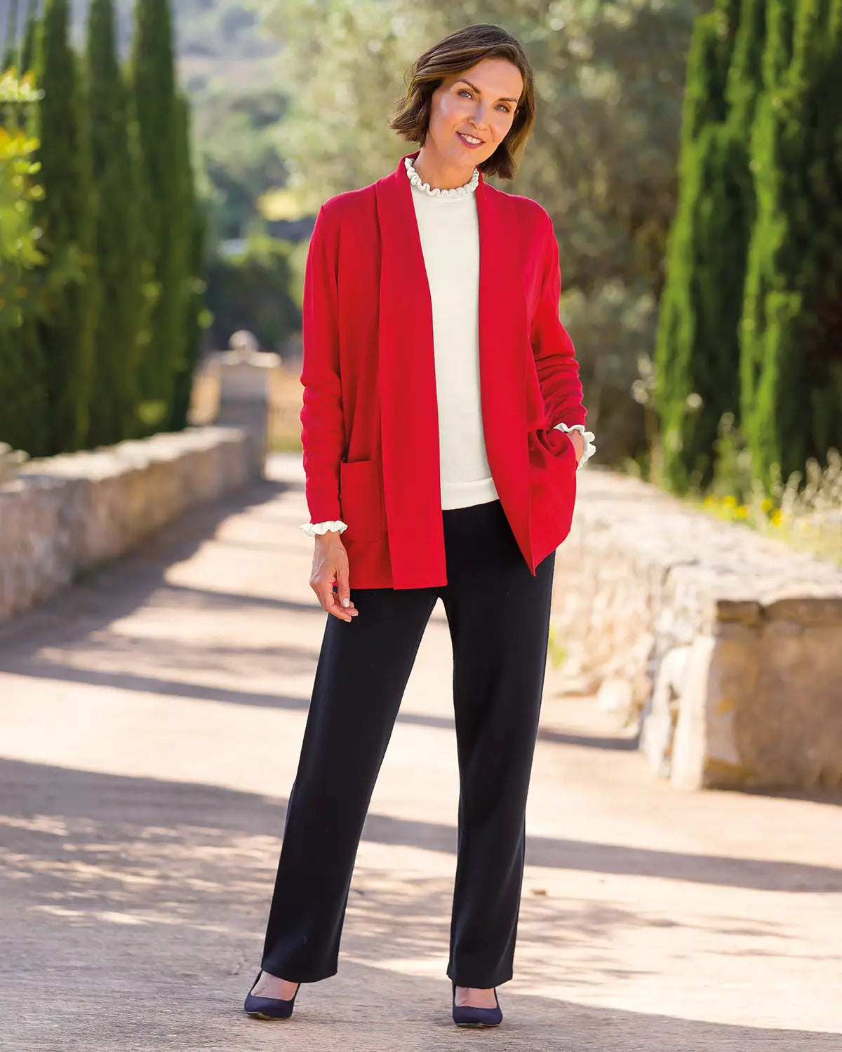 Ladies’ Celine Merino Wool Blend Cardigan – Red