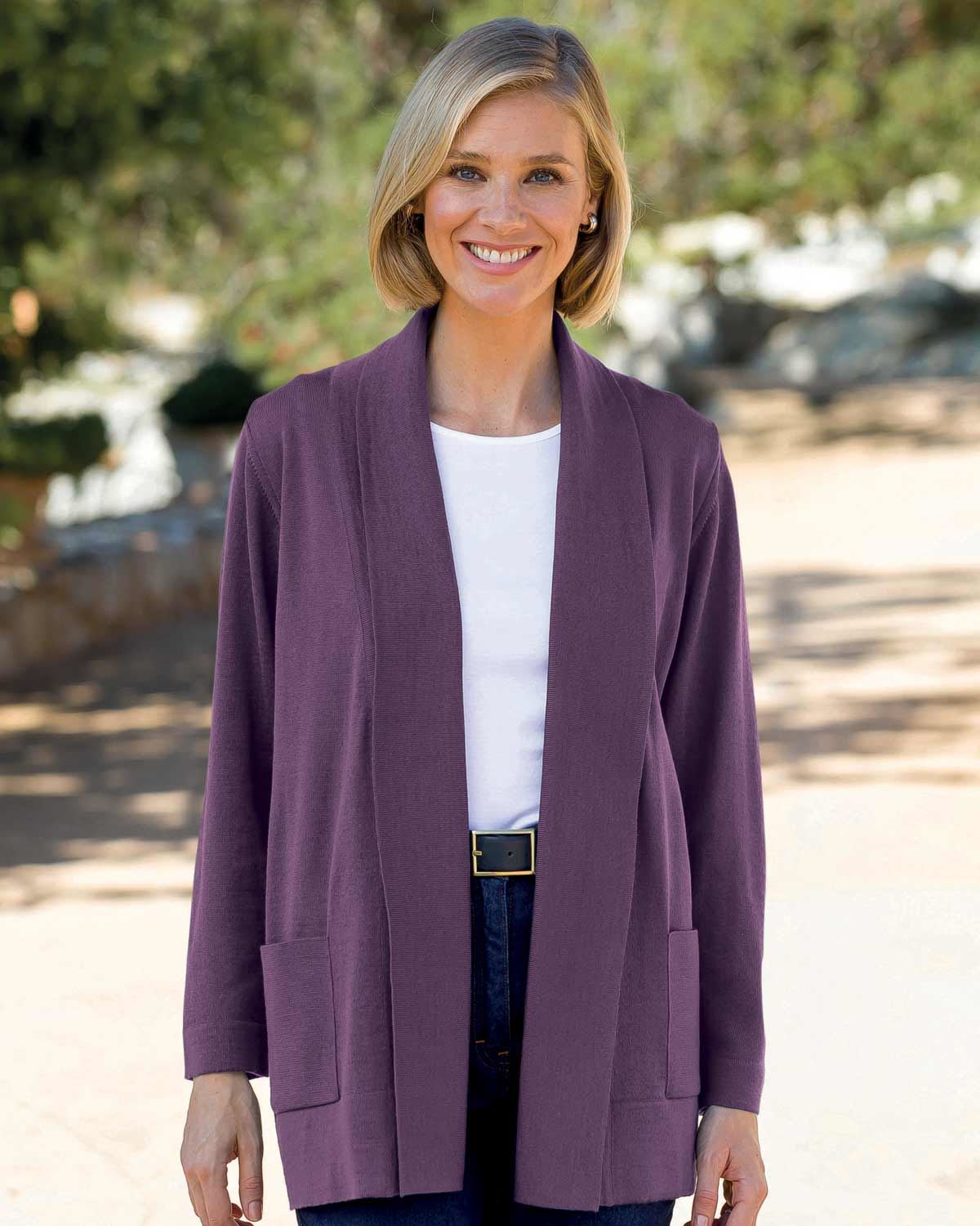 Celine Merino Wool Blend Cardigan - Damson - Country Collection