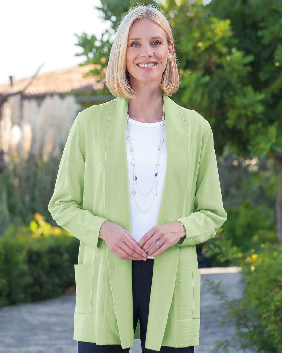 Celine Merino Wool Blend Cardigan - Pear - Country Collection