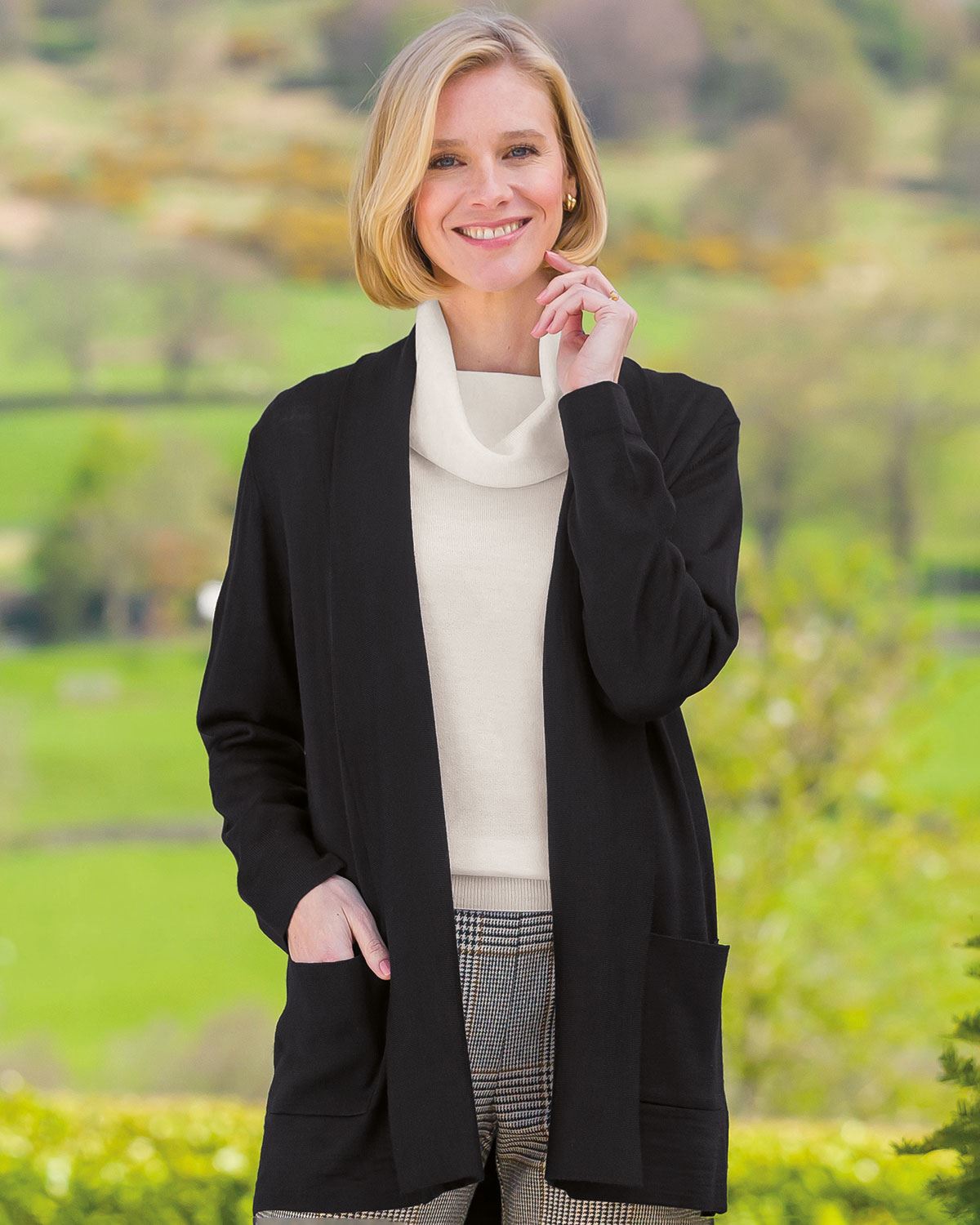 Celine Merino Wool Blend Cardigan - Black - Country Collection