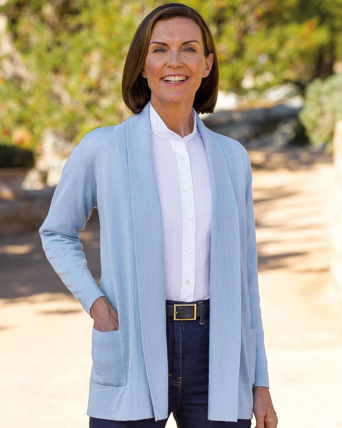 Celine Merino Wool Blend Cardigan - Powder Blue - Country Collection