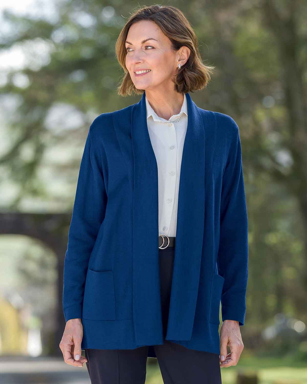 Celine Merino Wool Blend Cardigan - Sapphire - Country Collection