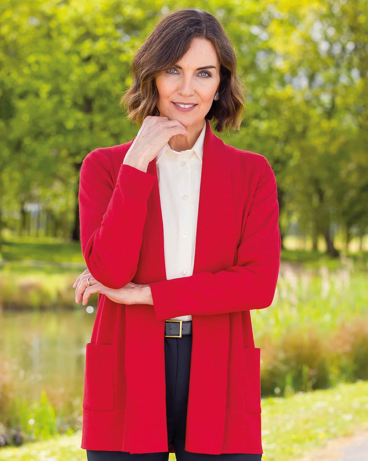 Celine Merino Wool Blend Cardigan - Red - Country Collection