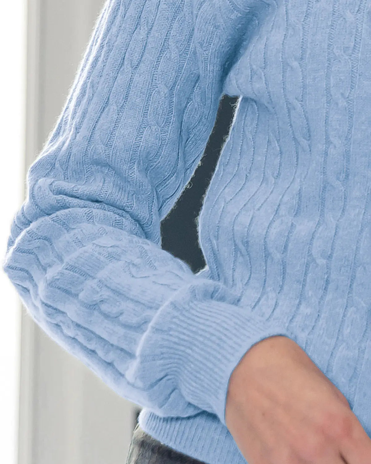 Ladies’ Pure Lambswool Cable Crew Neck Jumper – Glacier