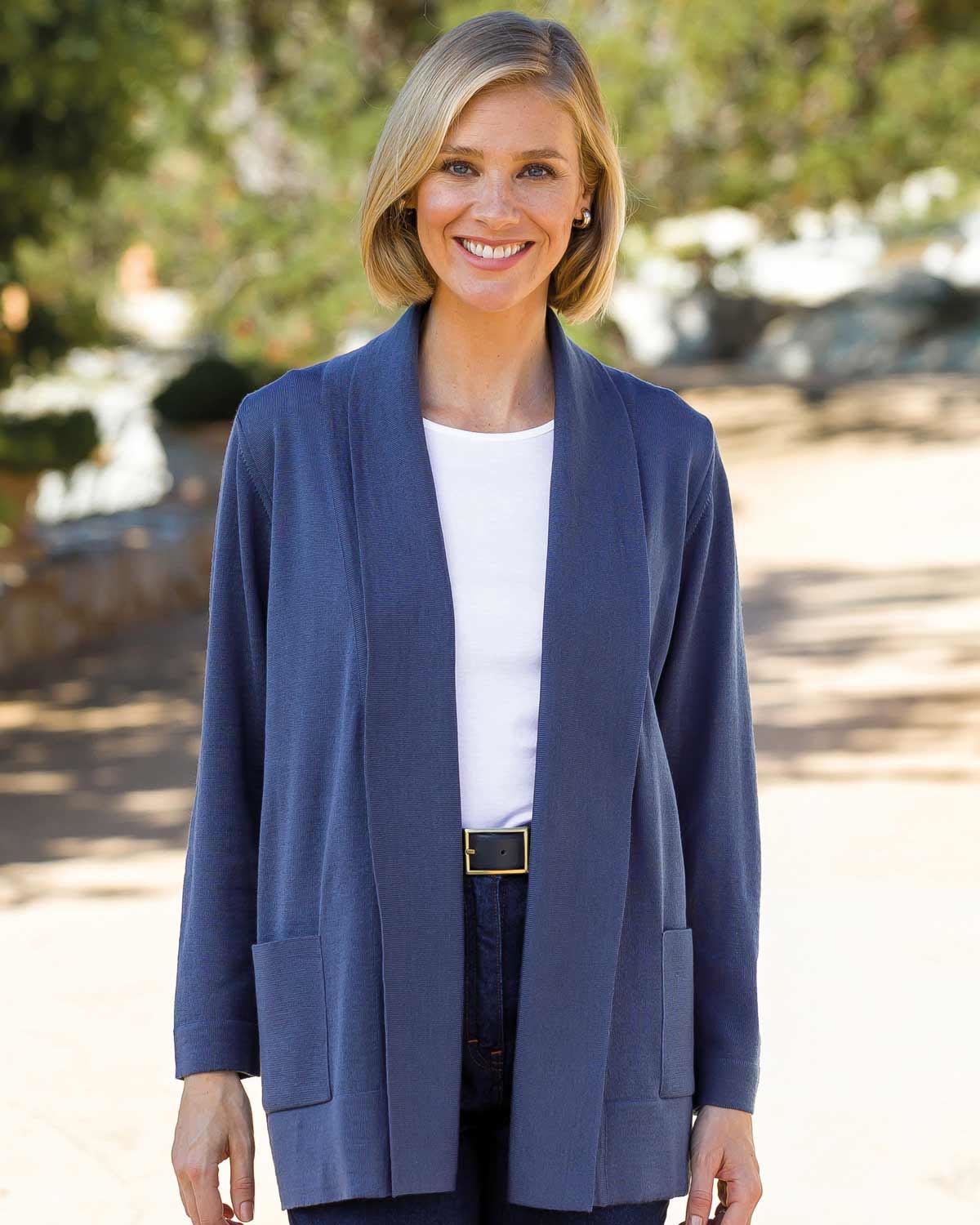 Celine Merino Wool Blend Cardigan - Indigo - Country Collection