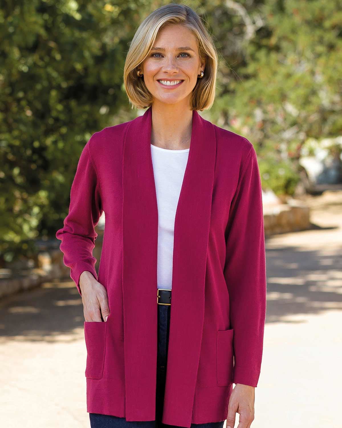 Celine Merino Wool Blend Cardigan - Raspberry - Country Collection