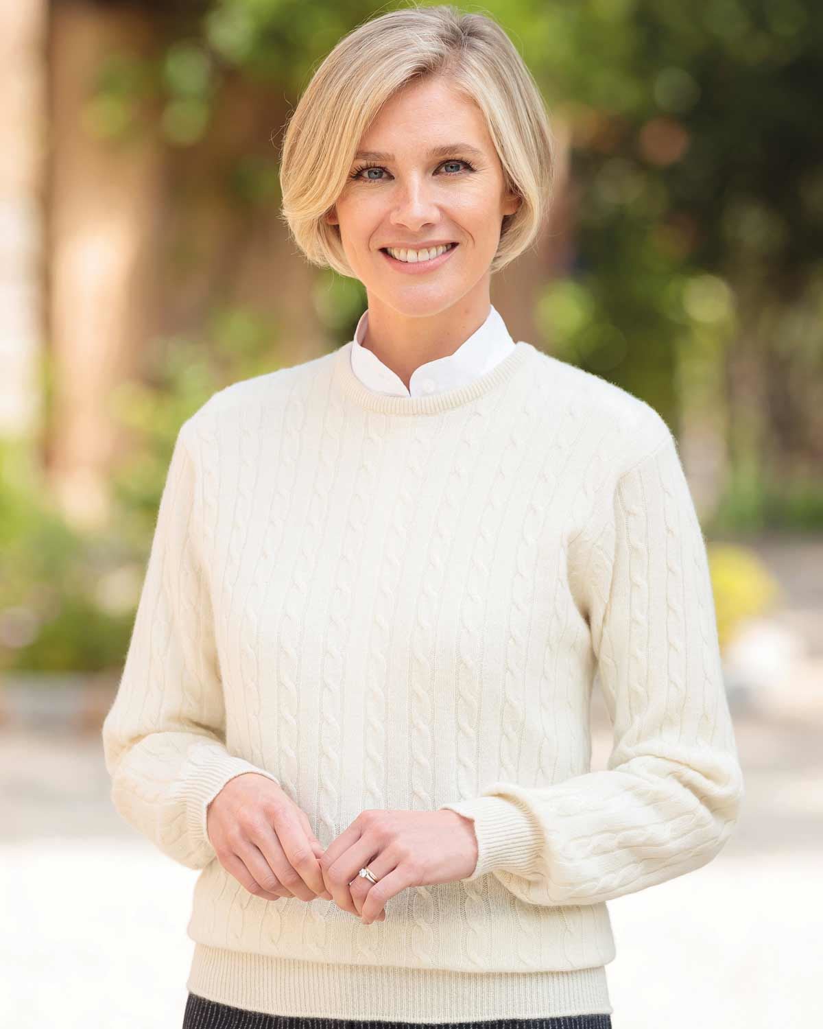 Lambswool Cable Crew Neck Jumper - Ecru - Country Collection