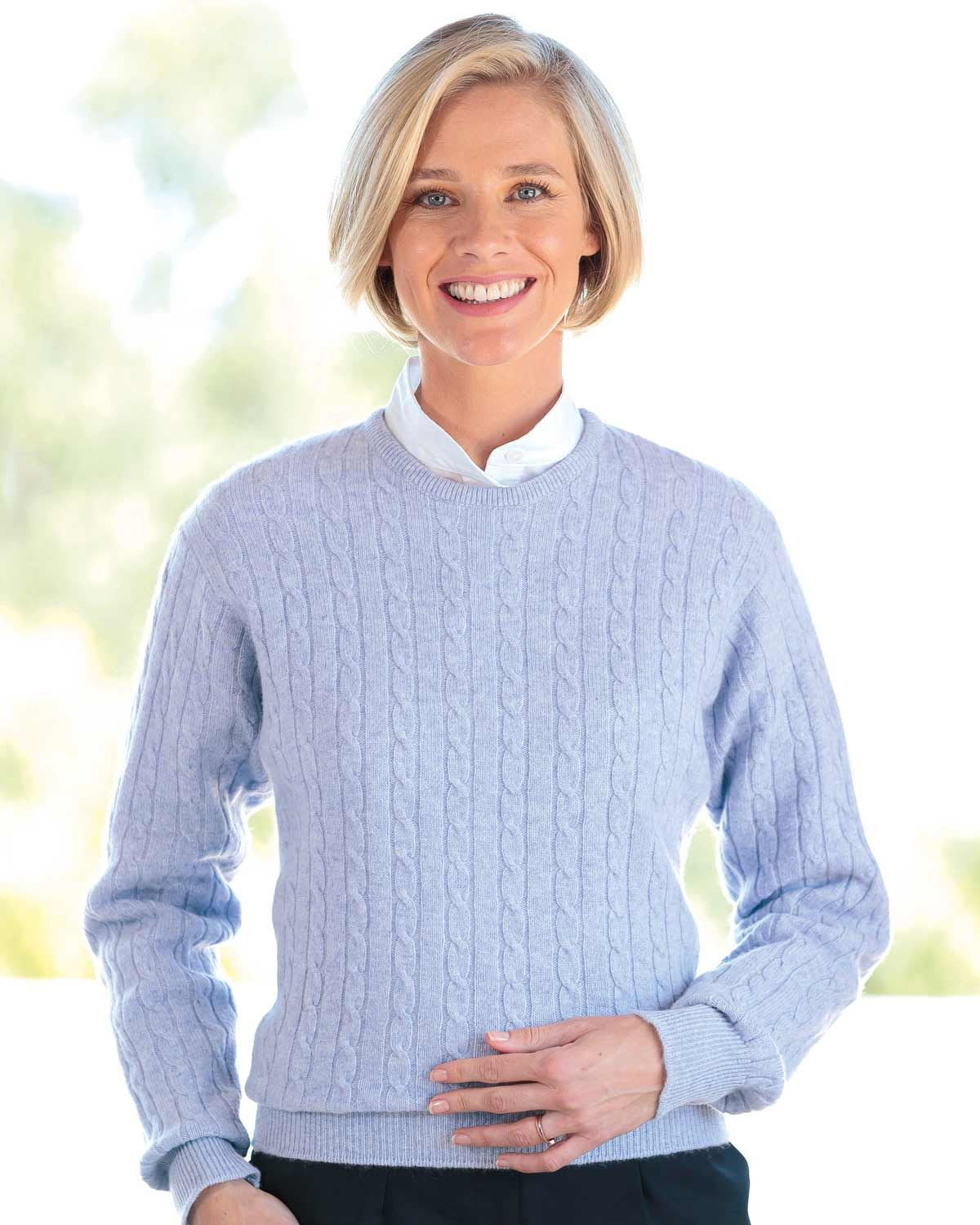 Lambswool Cable Crew Neck Jumper - Amethyst - Country Collection