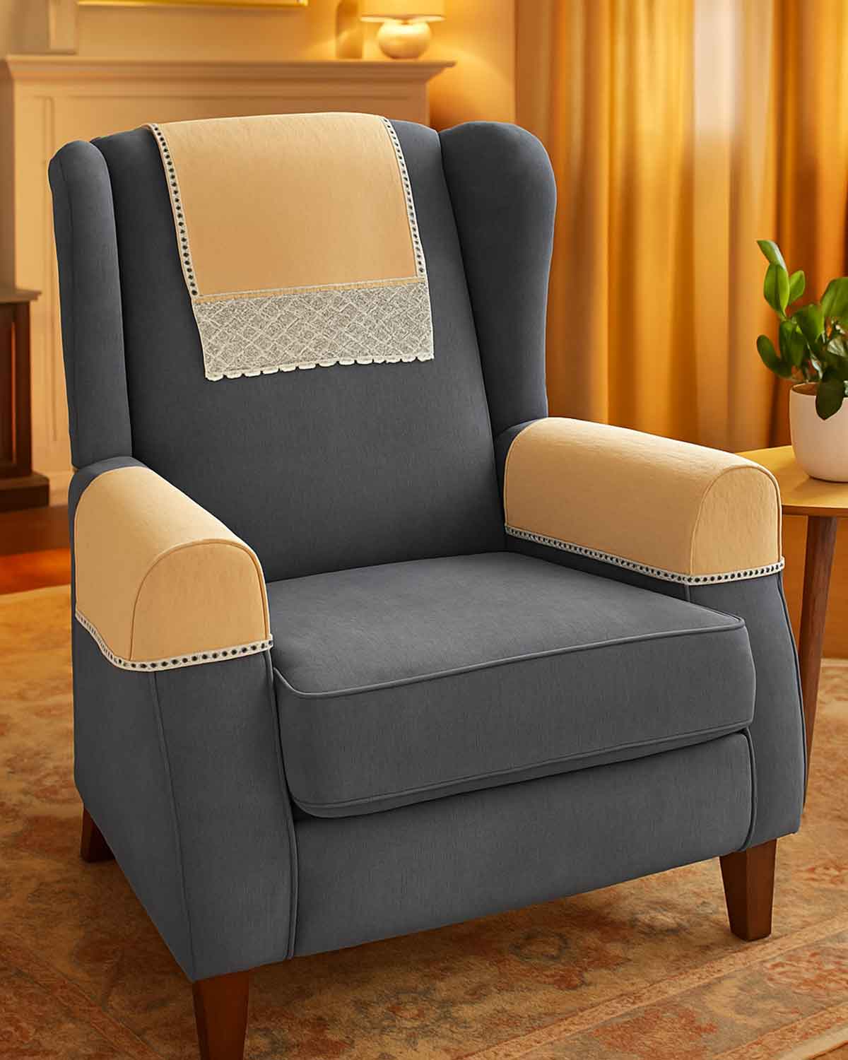Chenille Chair Backs and Arm Caps - Beige