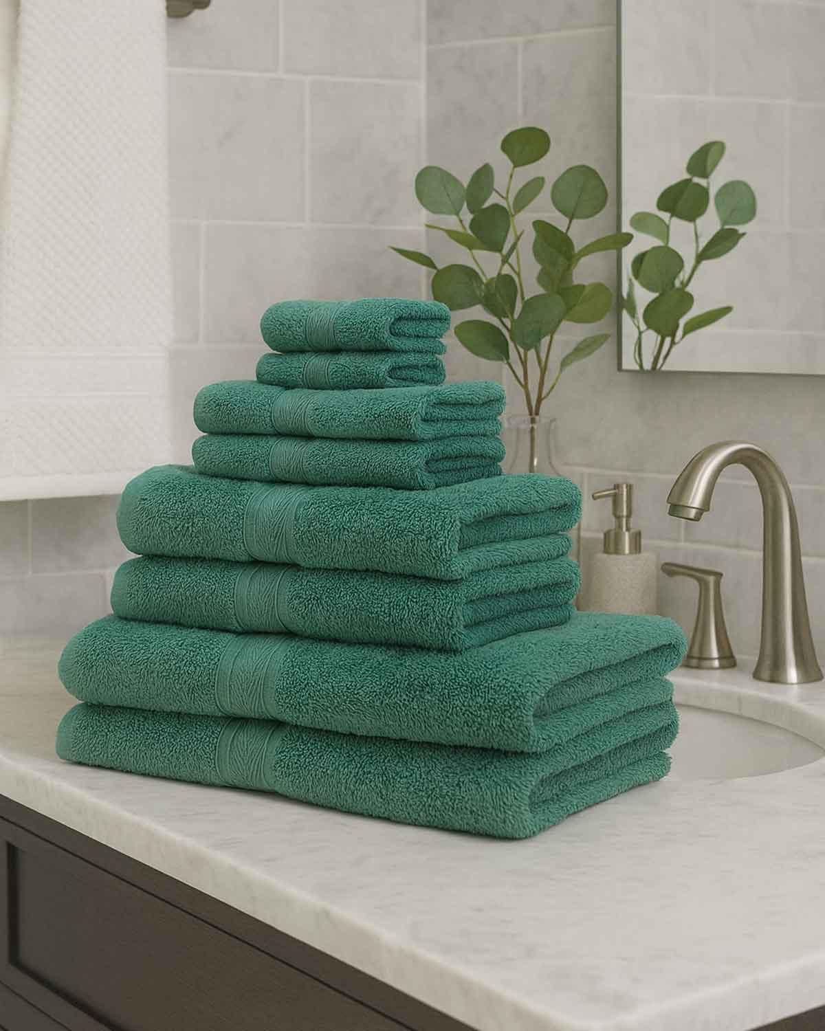 Soft Pure Cotton 6 Piece Towel Set  - Aqua - Country Collection