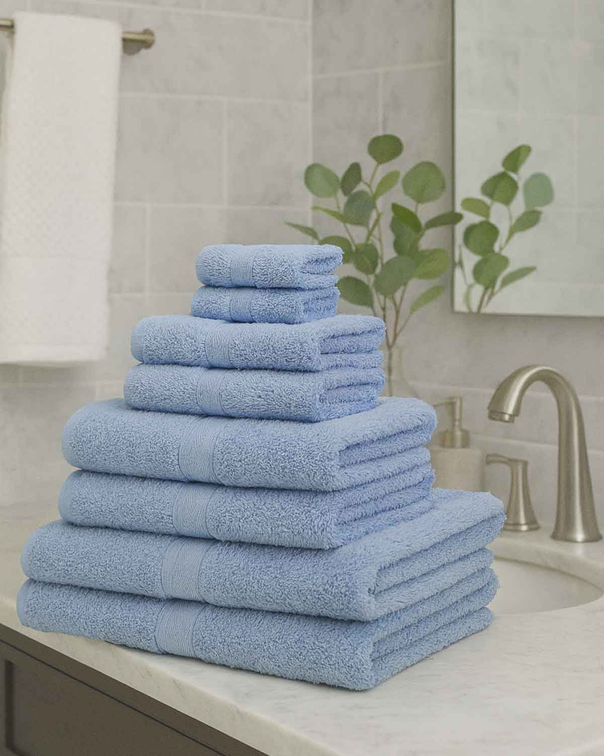 Soft Pure Cotton 6 Piece Towel Set - Blue - Country Collection
