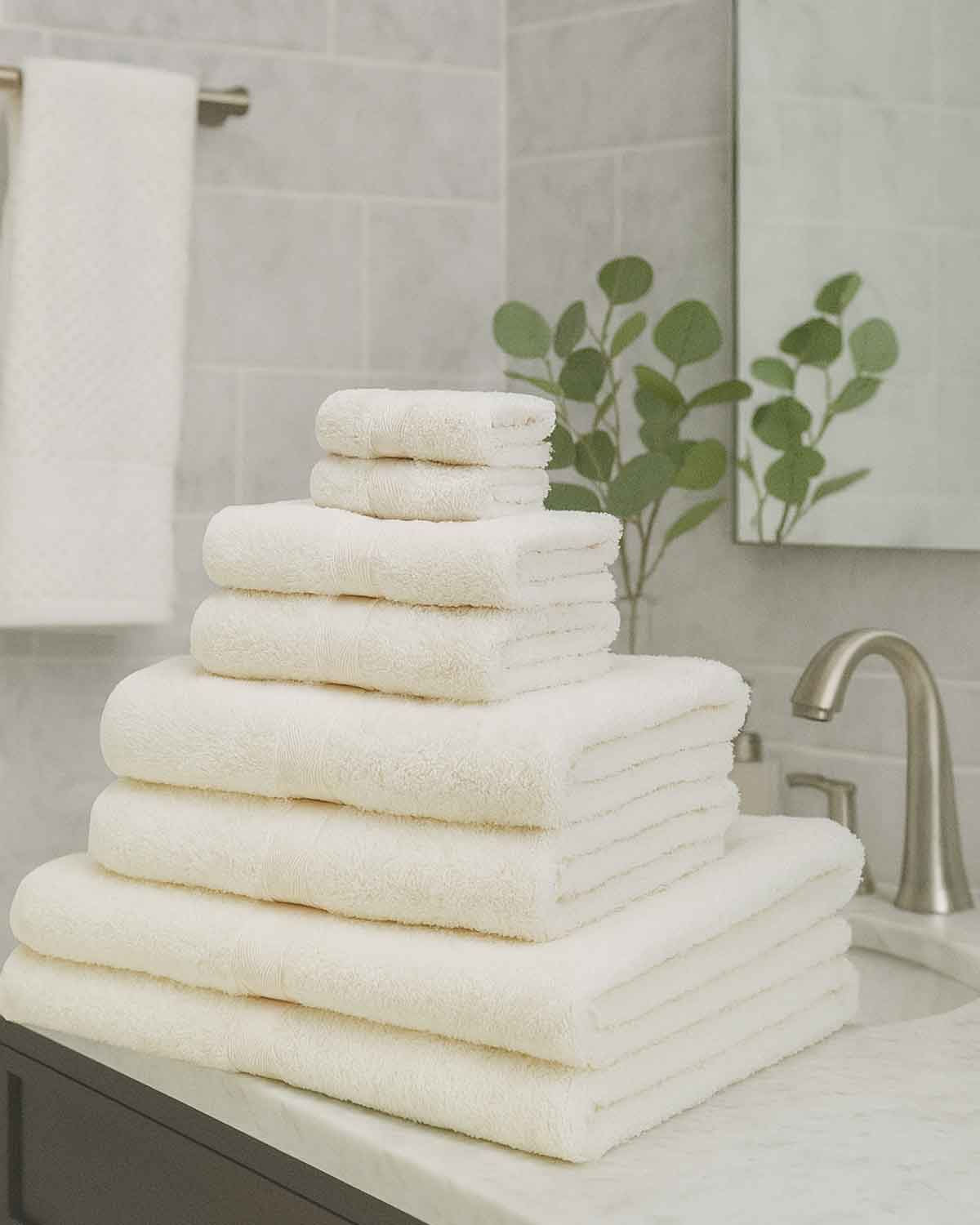 Soft Pure Cotton 6 Piece Towel Set - Ivory - Country Collection