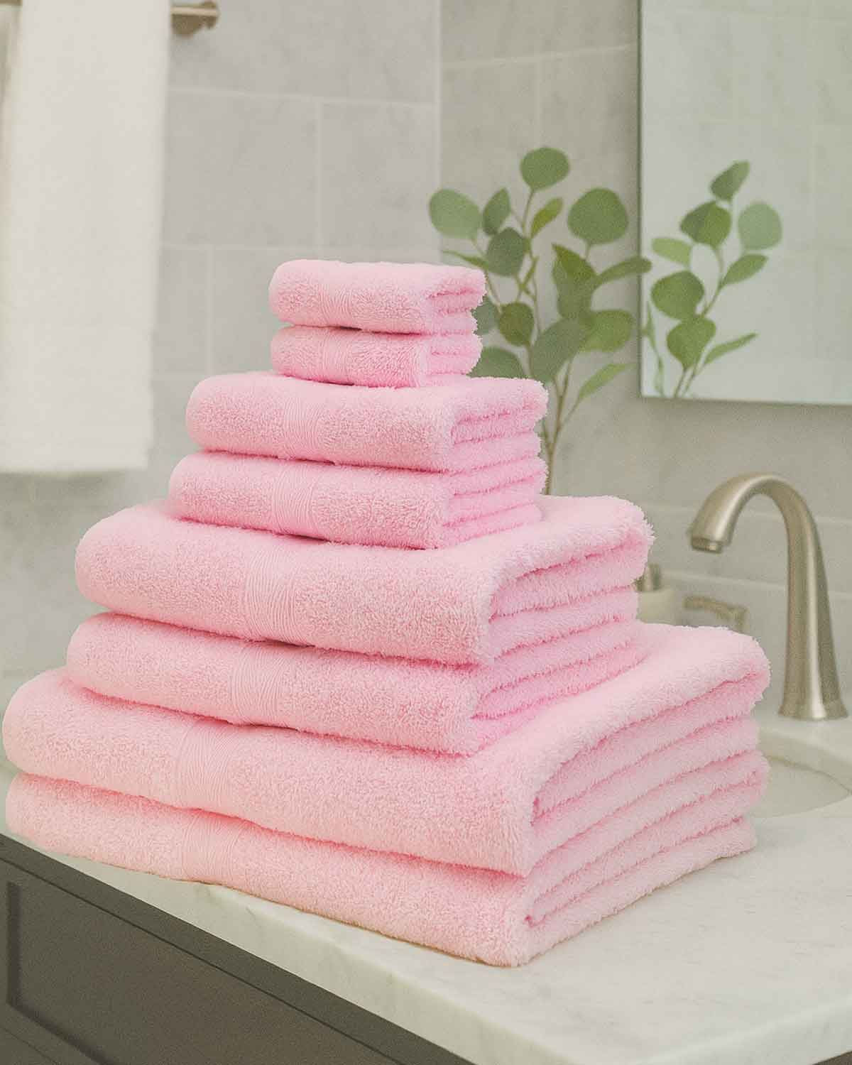 Soft Pure Cotton 6 Piece Towel Set - Pink - Country Collection