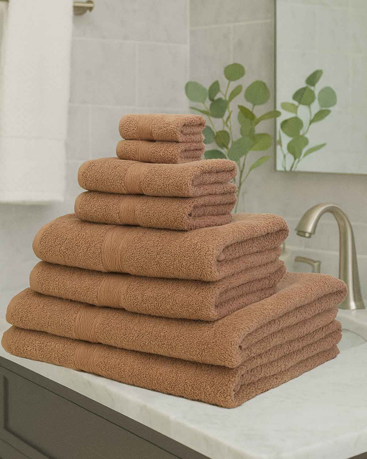 Soft Pure Cotton 6 Piece Towel Set - Oatmeal - Country Collection