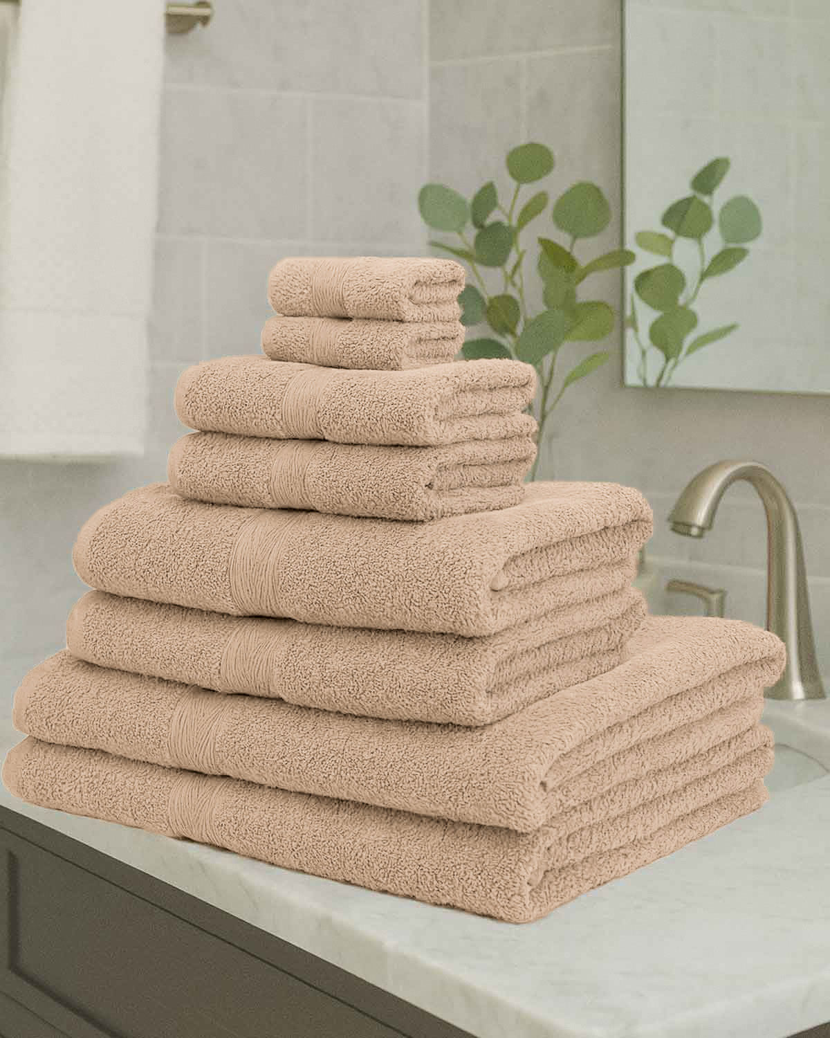 Soft Pure Cotton 6 Piece Towel Set - Oatmeal - Country Collection