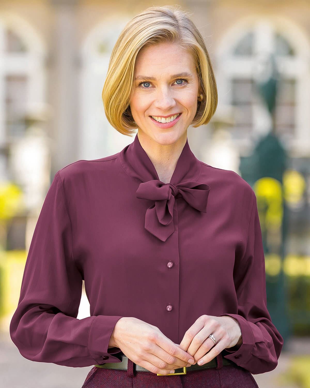 Natasha Silk Mix Tie Neck Blouse - Merlot - Country Collection