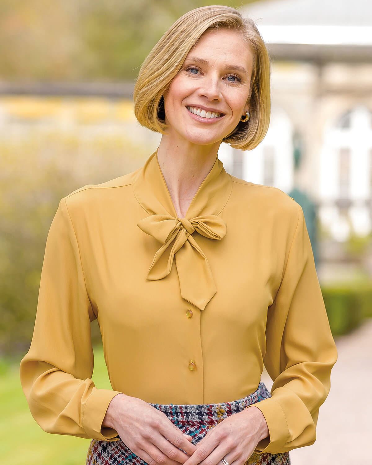 Natasha Silk Mix Tie Neck Blouse - Mimosa - Country Collection