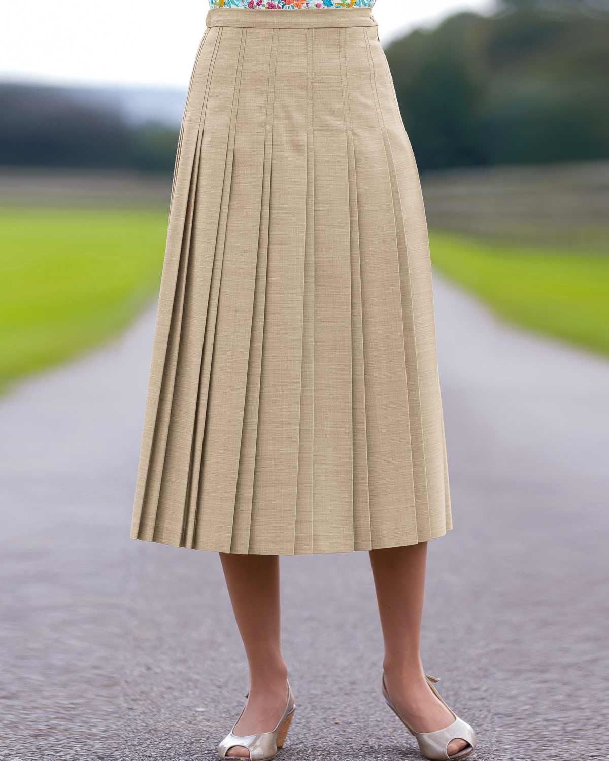 Sandown Pleated Skirt - Stone - Country Collection