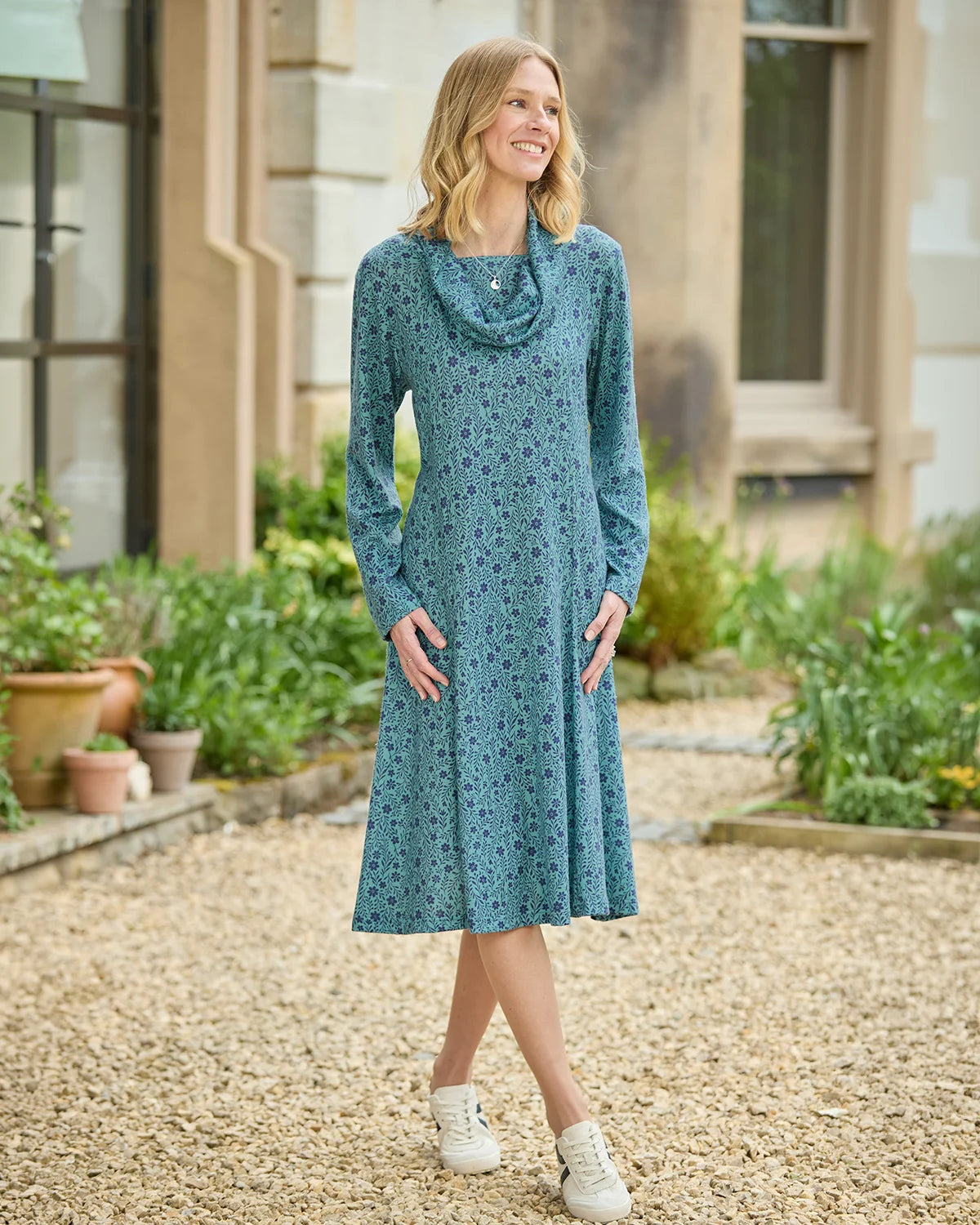 Aliyah Floral Cowl Neck Long Sleeved Dress