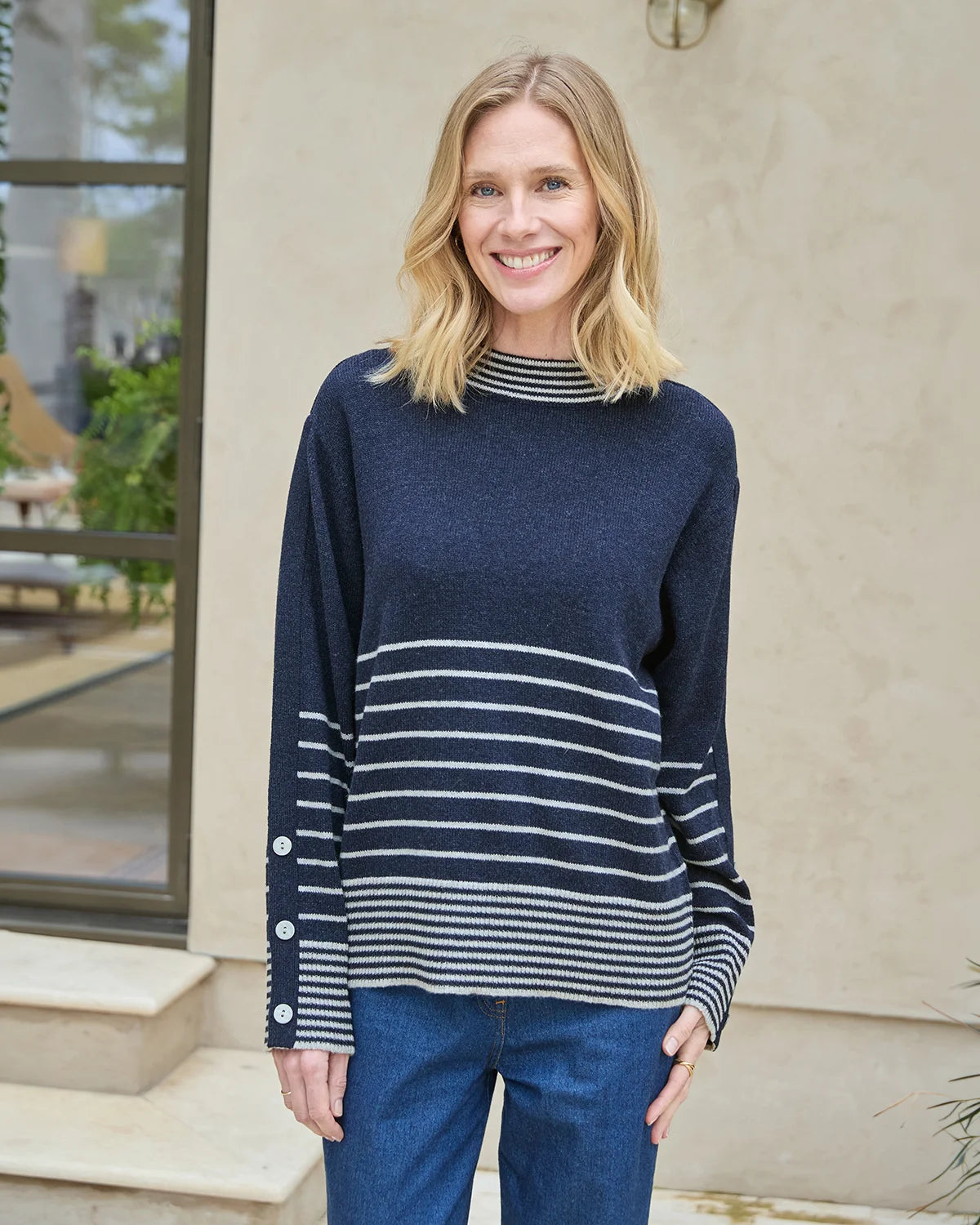 Allie Striped Turtle Neck Pure Lambswool Jumper