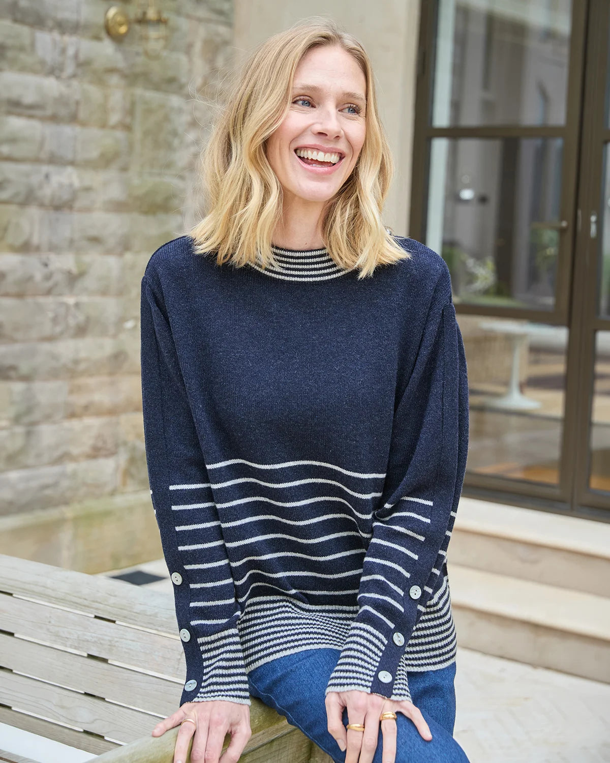 Allie Striped Turtle Neck Pure Lambswool Jumper
