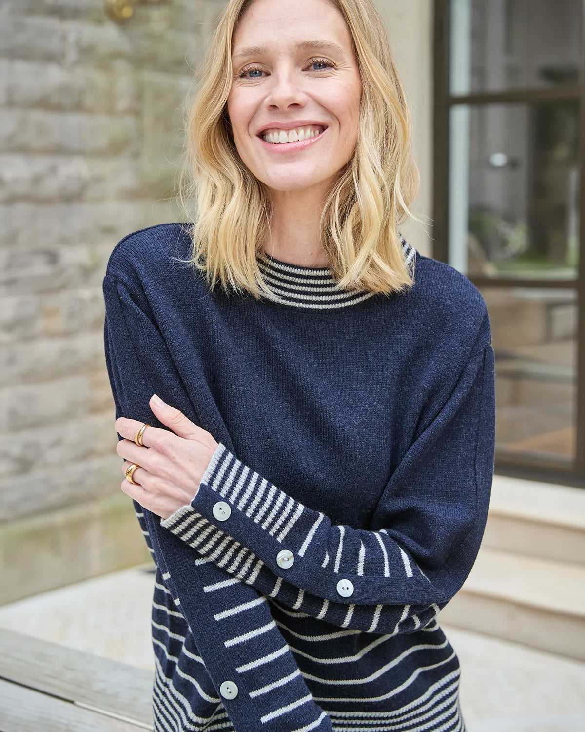 Allie Striped Turtle Neck Pure Lambswool Jumper