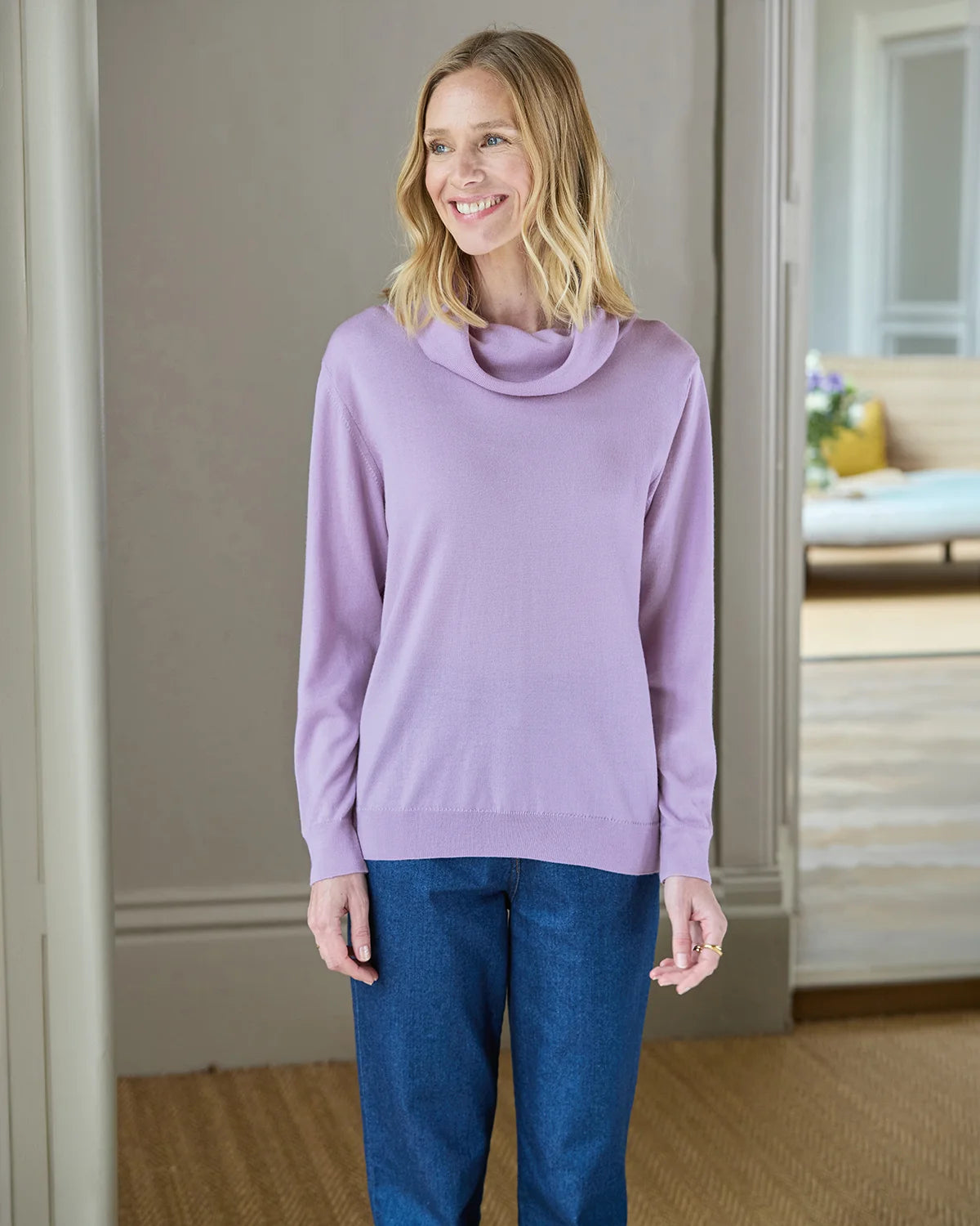 Merino Wool Cowl Neck Jumper - Amethyst