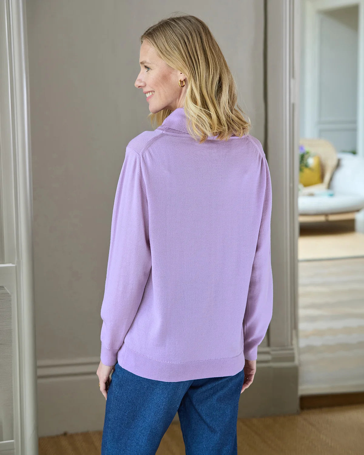 Merino Wool Cowl Neck Jumper - Amethyst