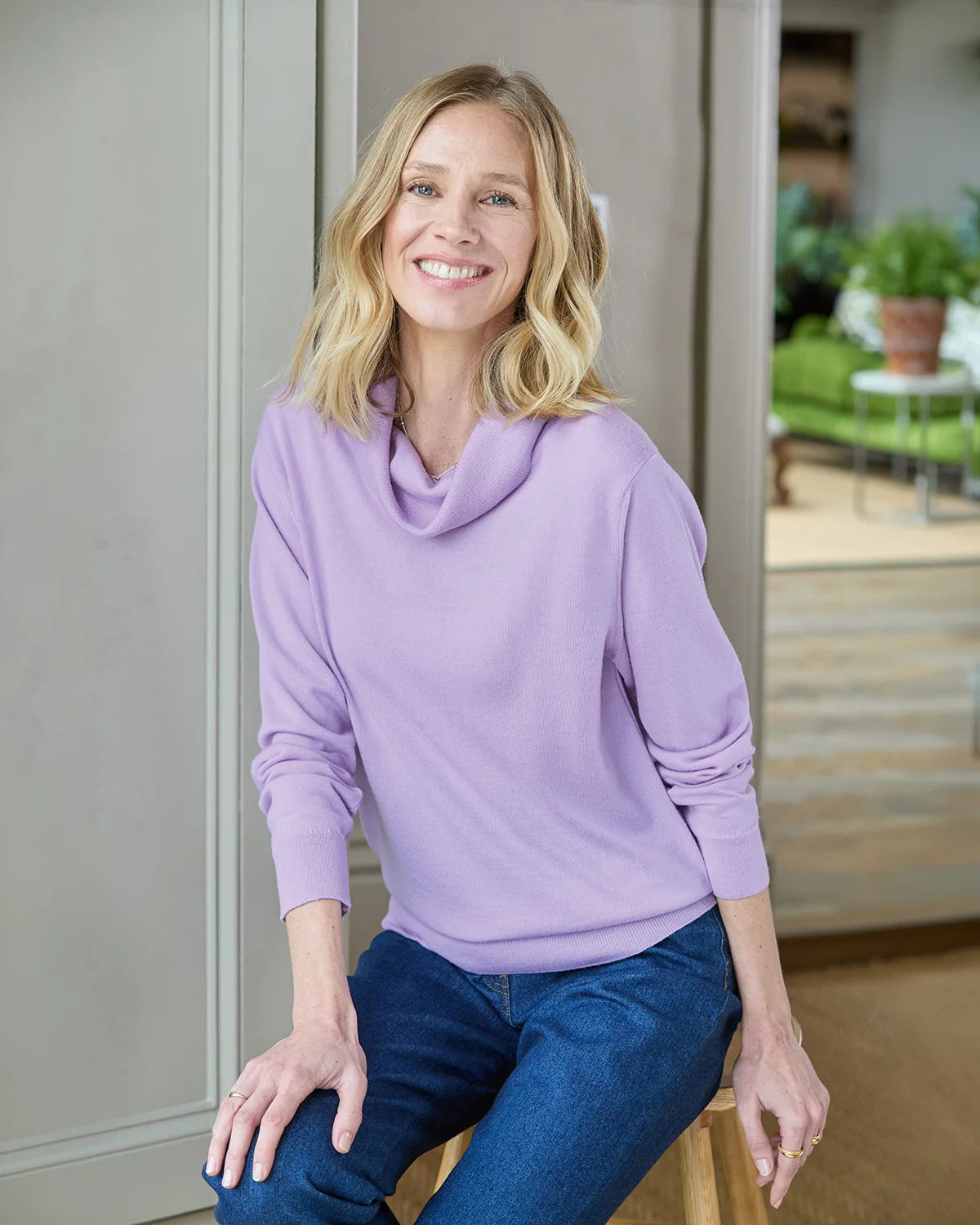 Merino Wool Cowl Neck Jumper - Amethyst