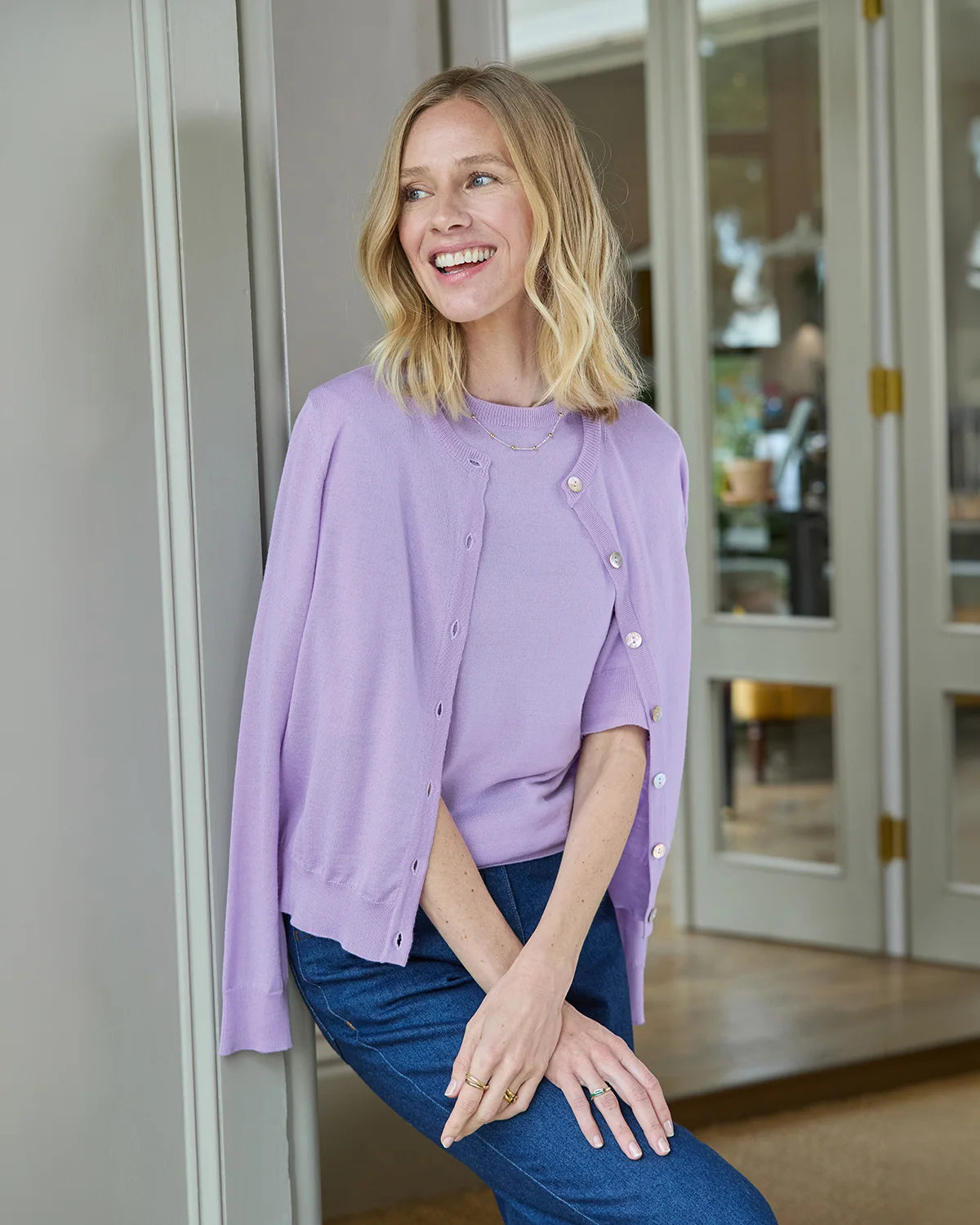 Merino Short Cardigan - Amethyst