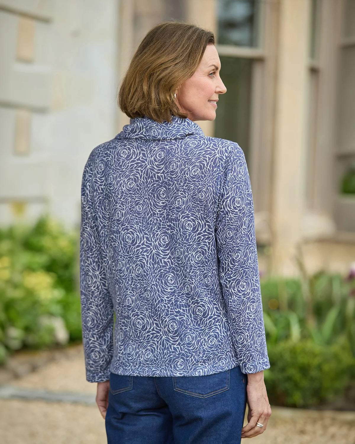 Arianna Patterned Cowl Neck Long Sleeved Top