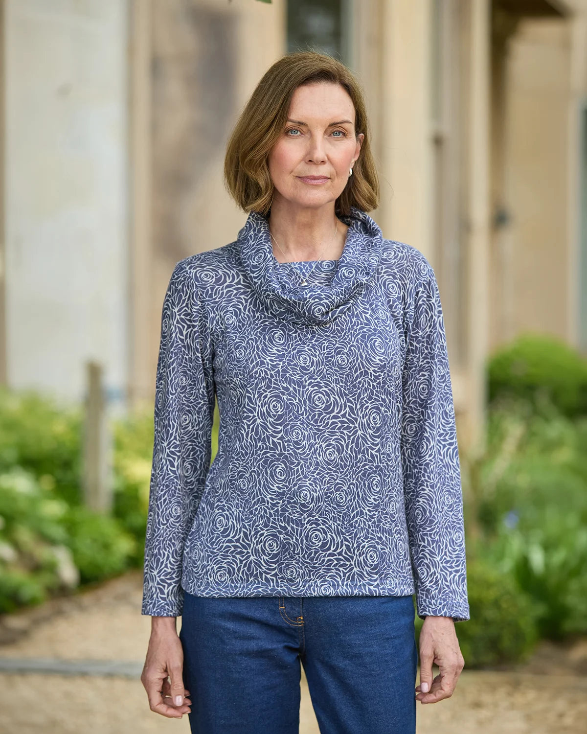 Arianna Patterned Cowl Neck Long Sleeved Top