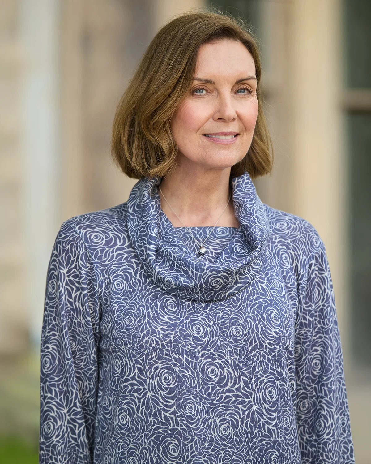 Arianna Patterned Cowl Neck Long Sleeved Top