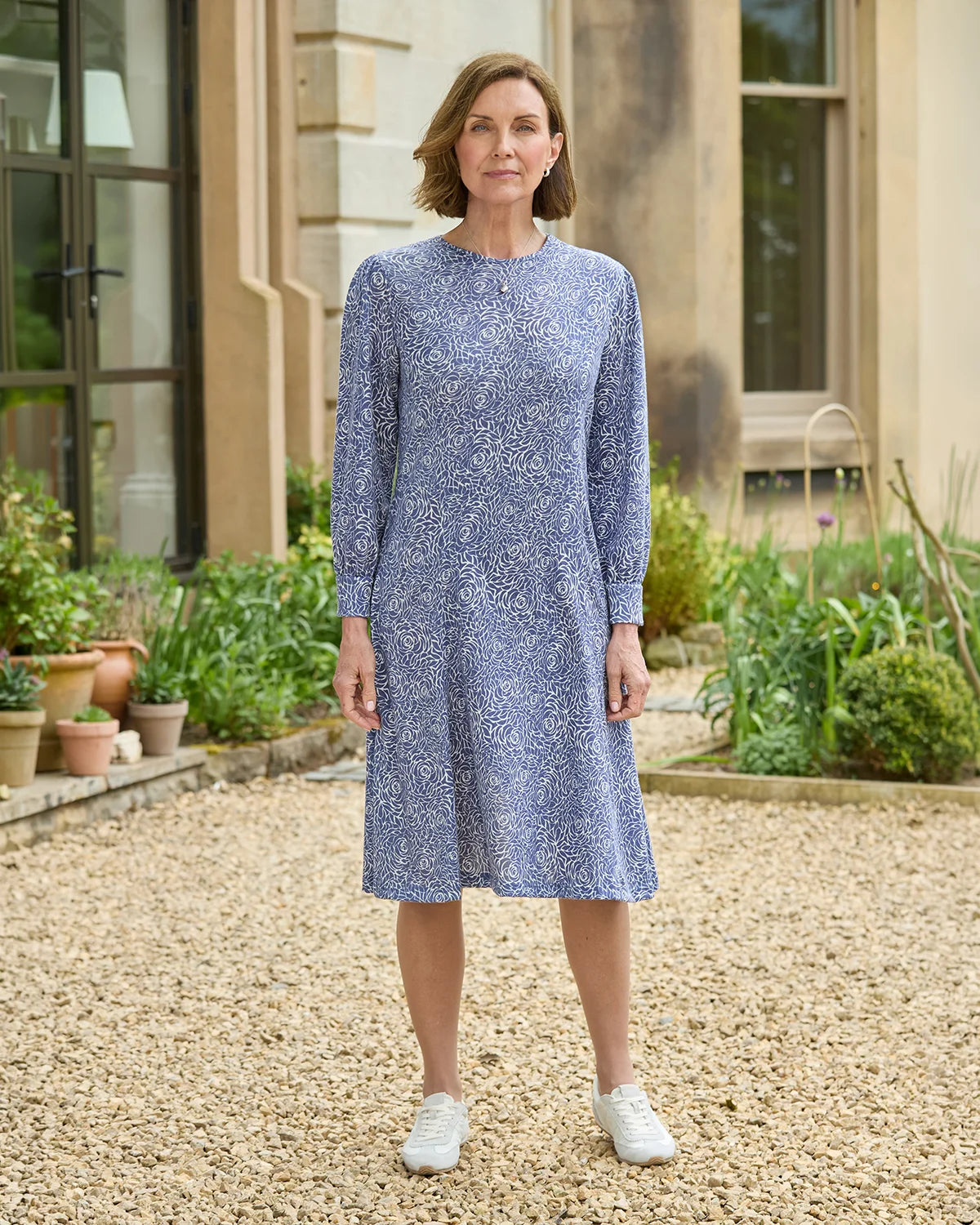 Arianna Patterned Crew Neck Long Sleeved Dress
