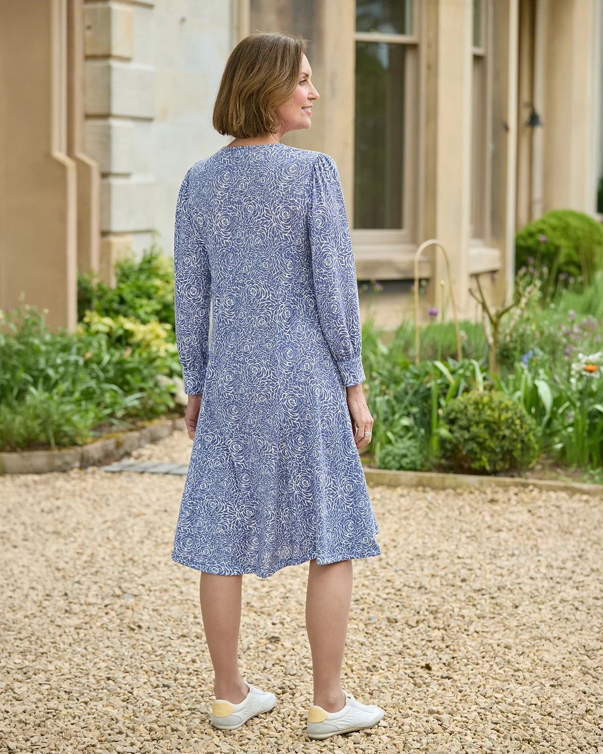 Arianna Patterned Crew Neck Long Sleeved Dress