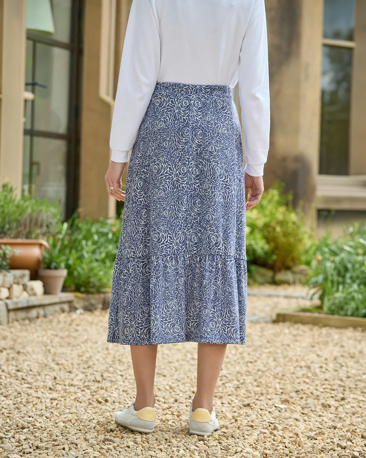 Arianna Patterned Ruffle Detail A Line Skirt