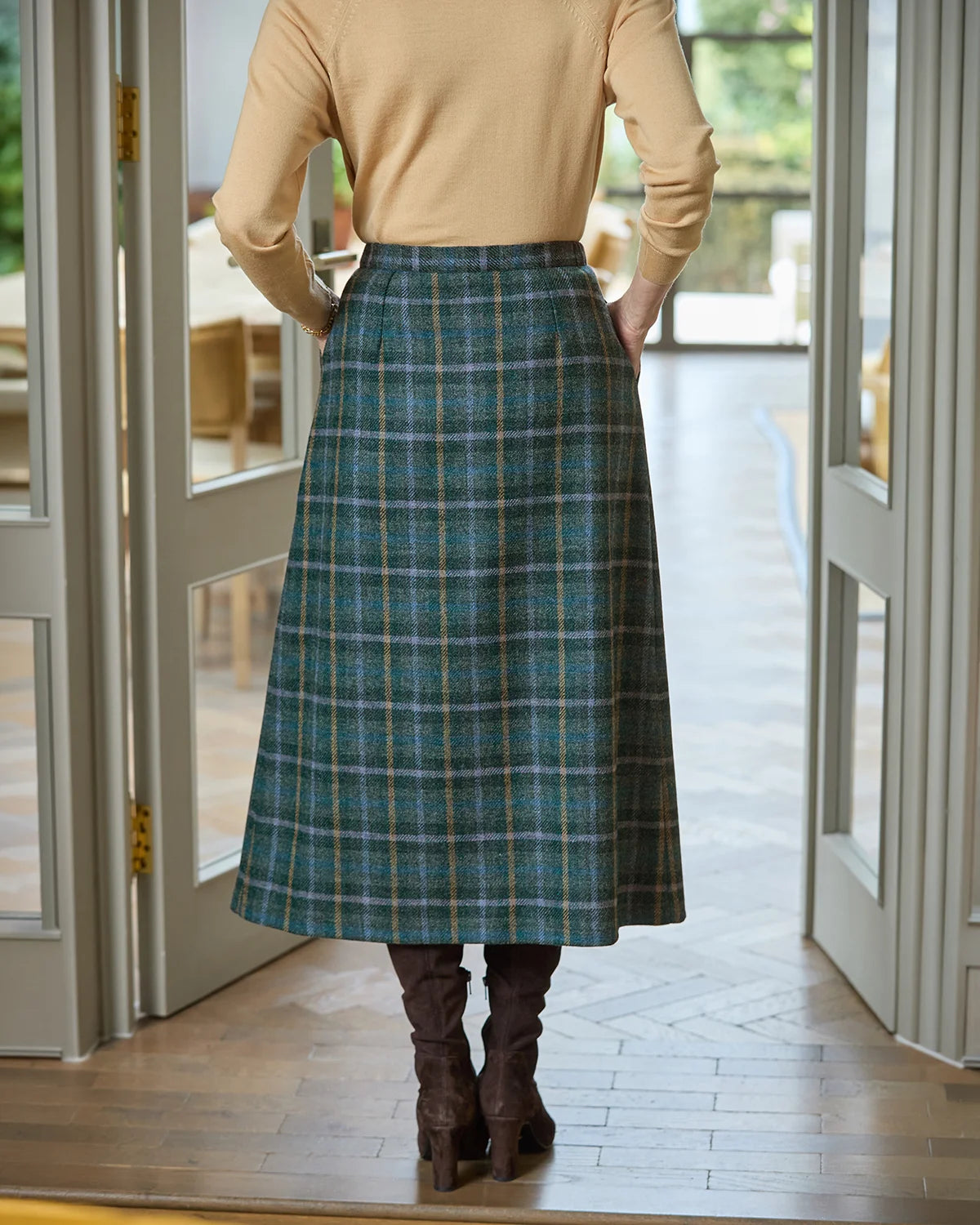 Aster Lined Checked Pure Wool Soft Pleated Skirt