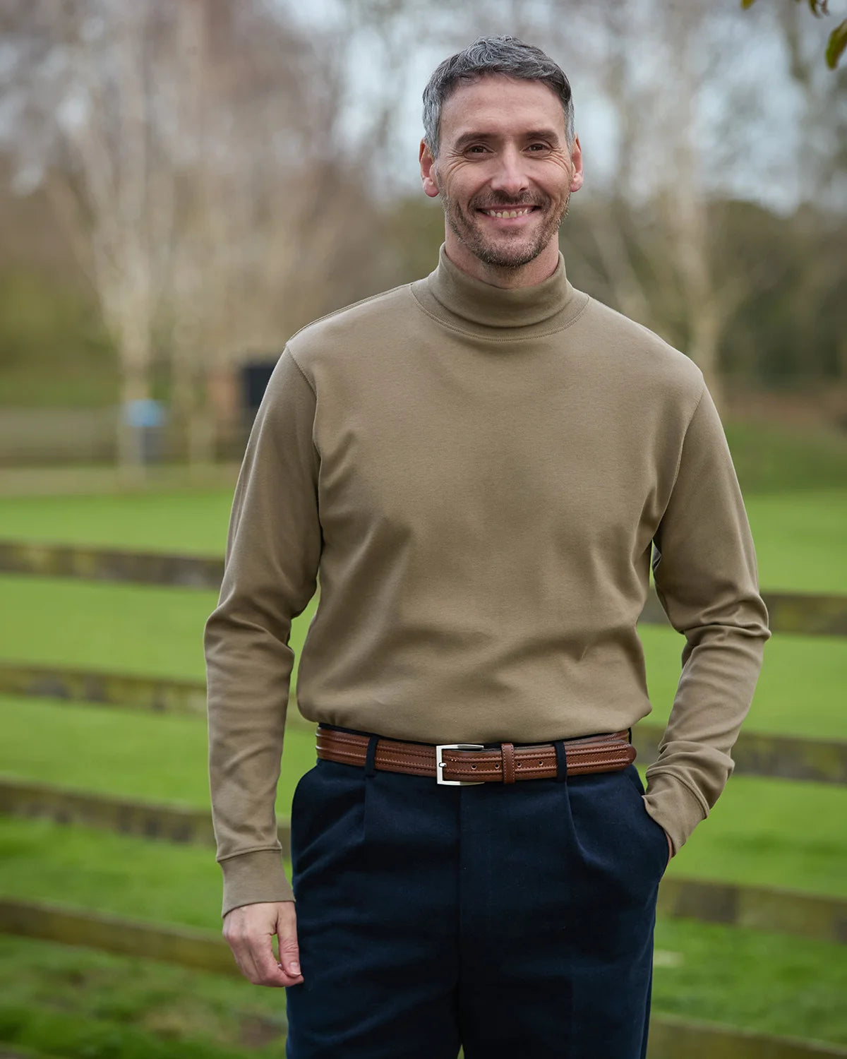 Pure Cotton Polo Neck  - Bark