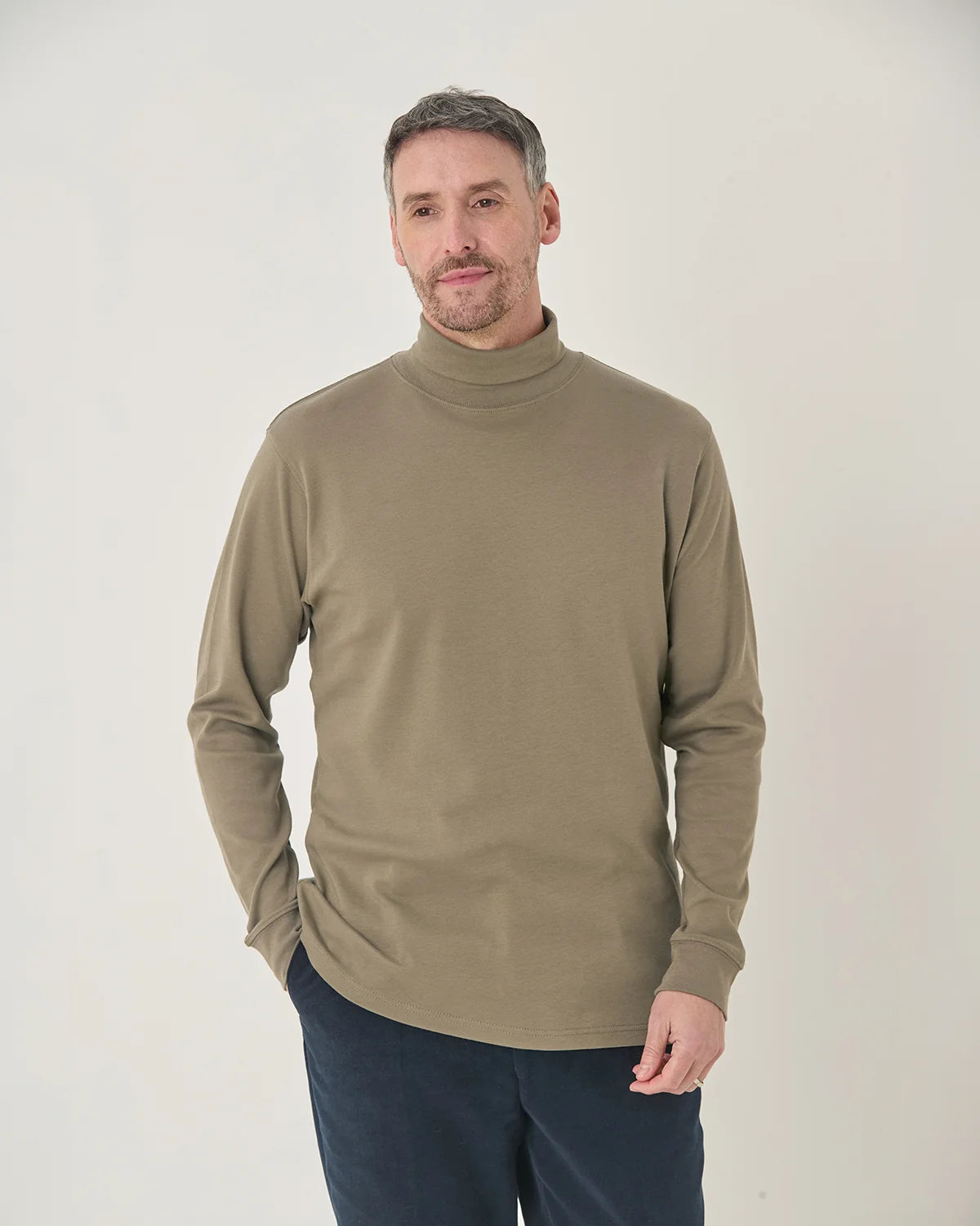 Pure Cotton Polo Neck  - Bark