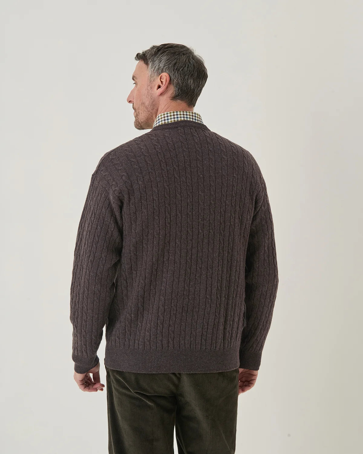 Lambswool Cable Crew Neck Jumper - Brown