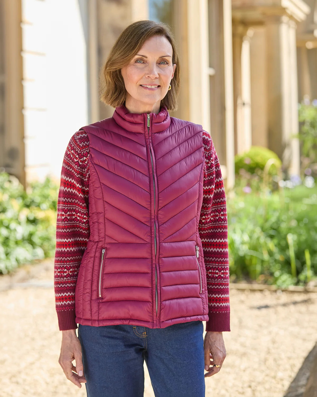 Lightly Padded Quilted Gilet - Berry