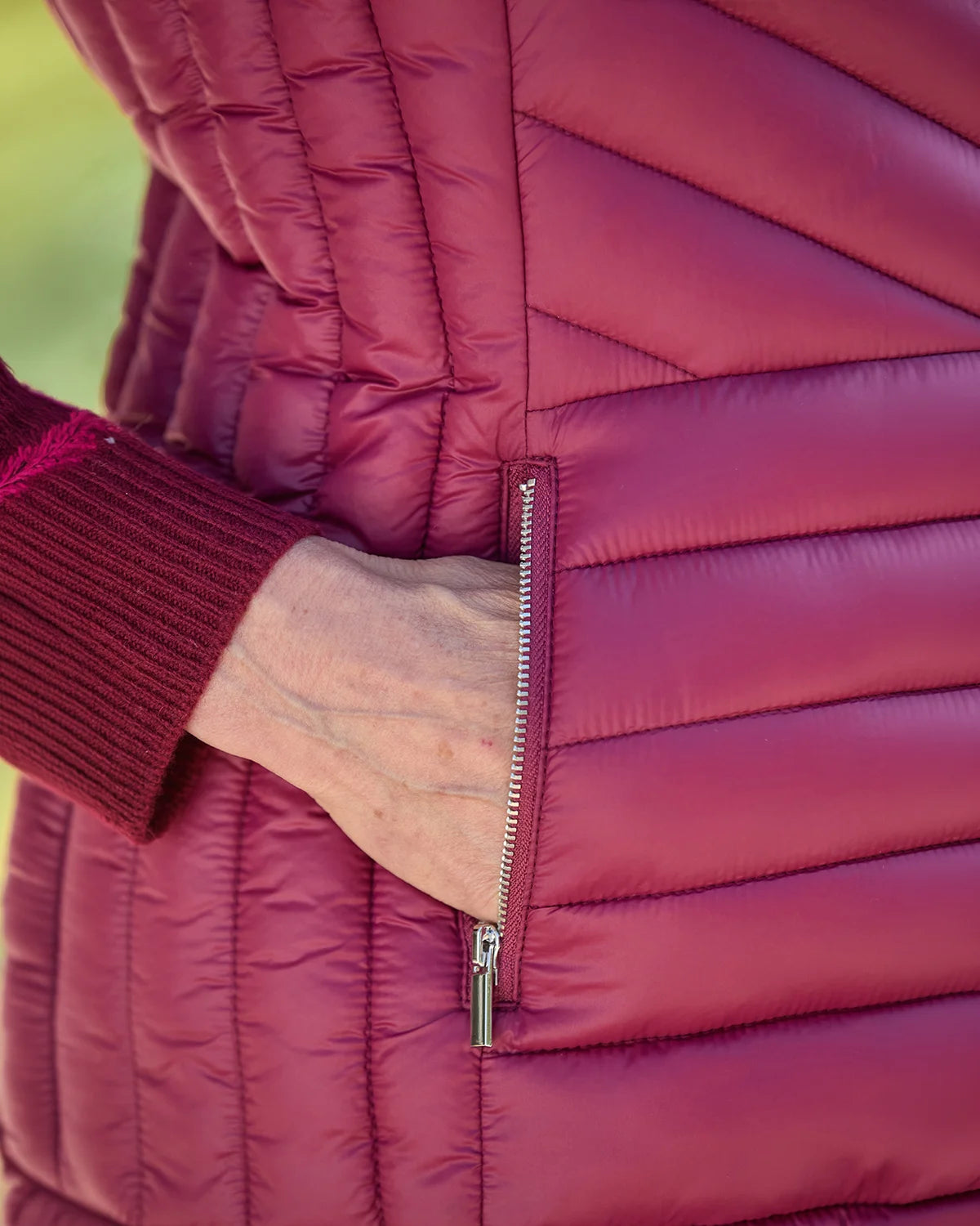 Lightly Padded Quilted Gilet - Berry