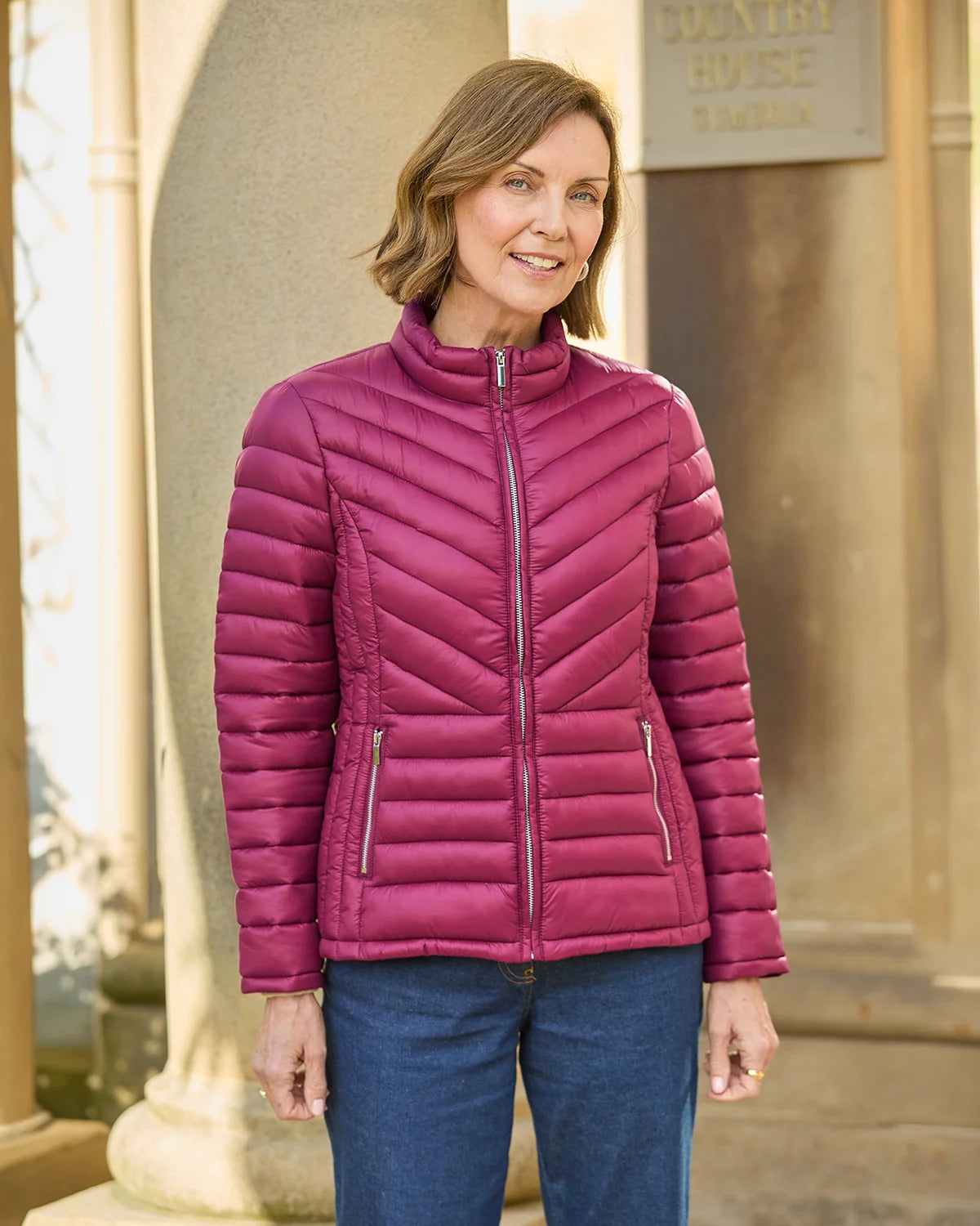Lightly Padded Quilted Jacket - Berry