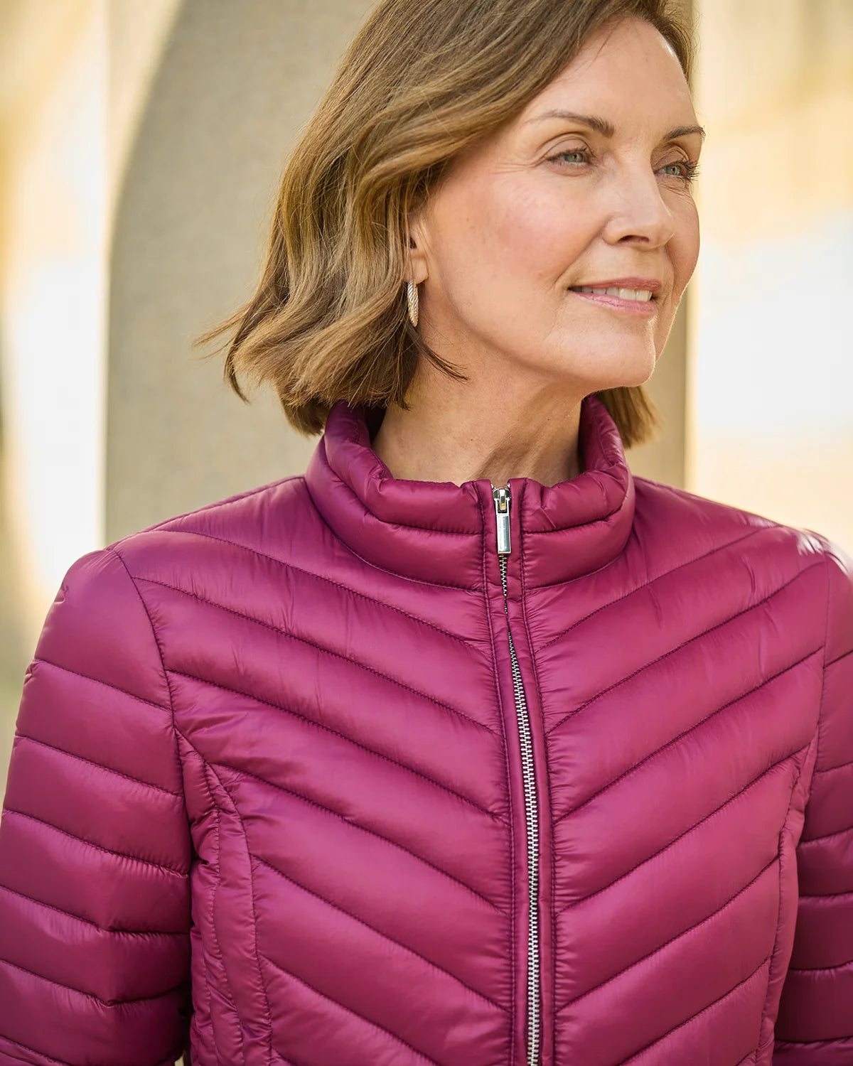 Lightly Padded Quilted Jacket - Berry