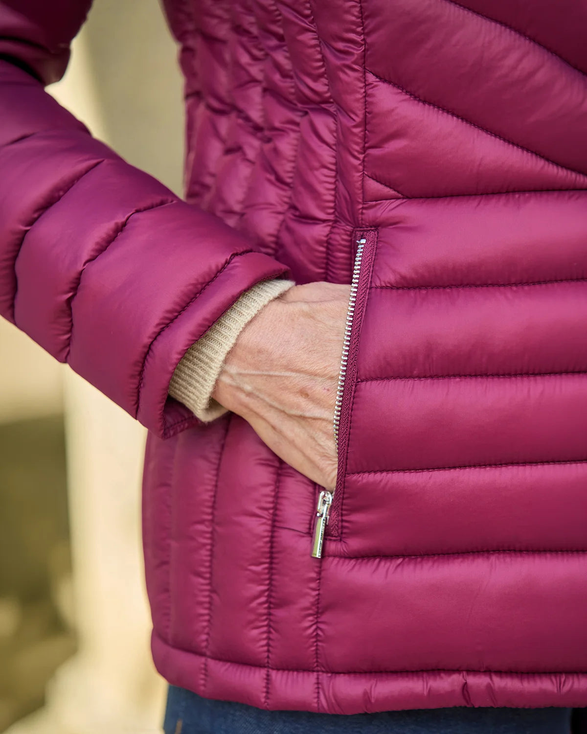 Lightly Padded Quilted Jacket - Berry