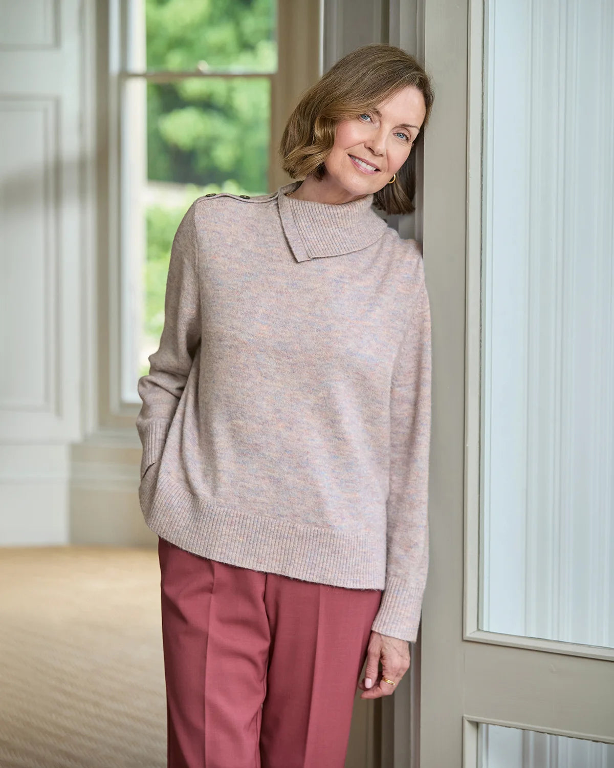 Brooke Split Collar Style Wool Mix Jumper - Lilac