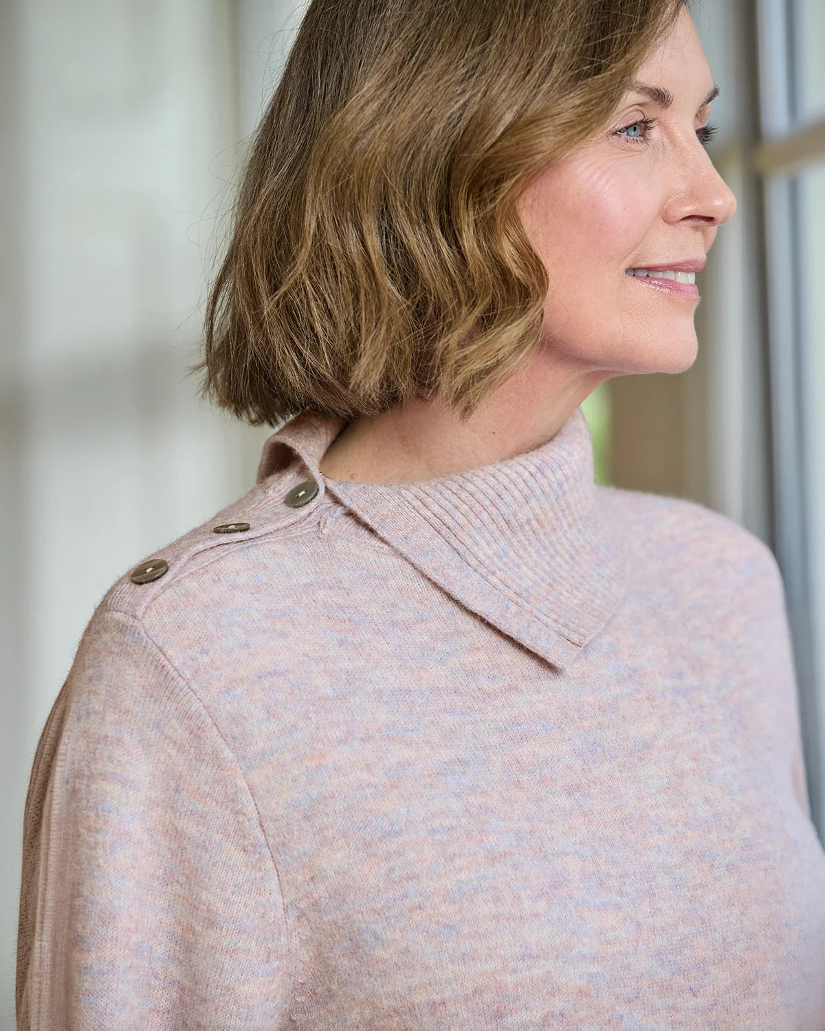 Brooke Split Collar Style Wool Mix Jumper - Lilac